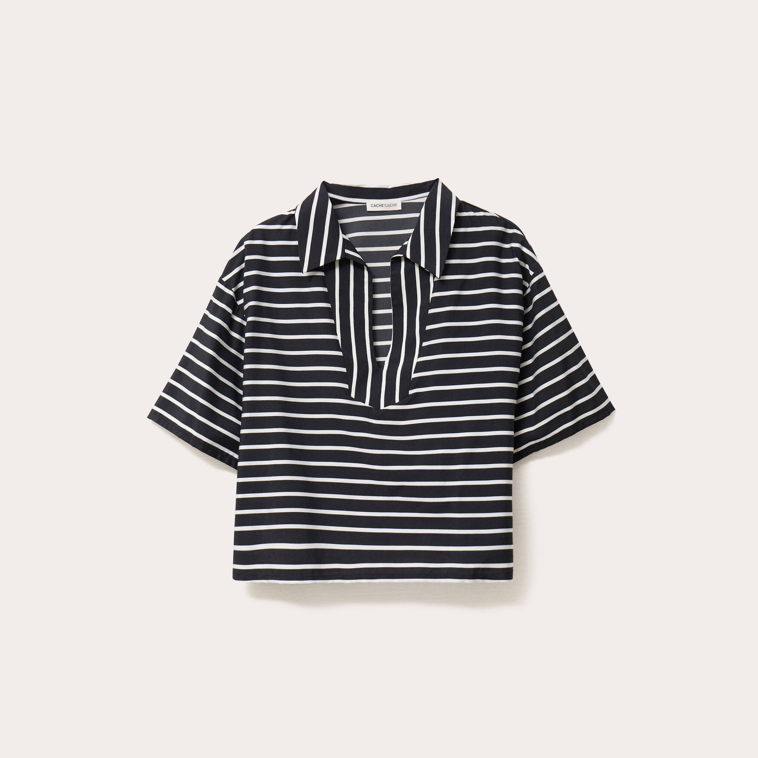 Blouse col V manches courtes noir femme