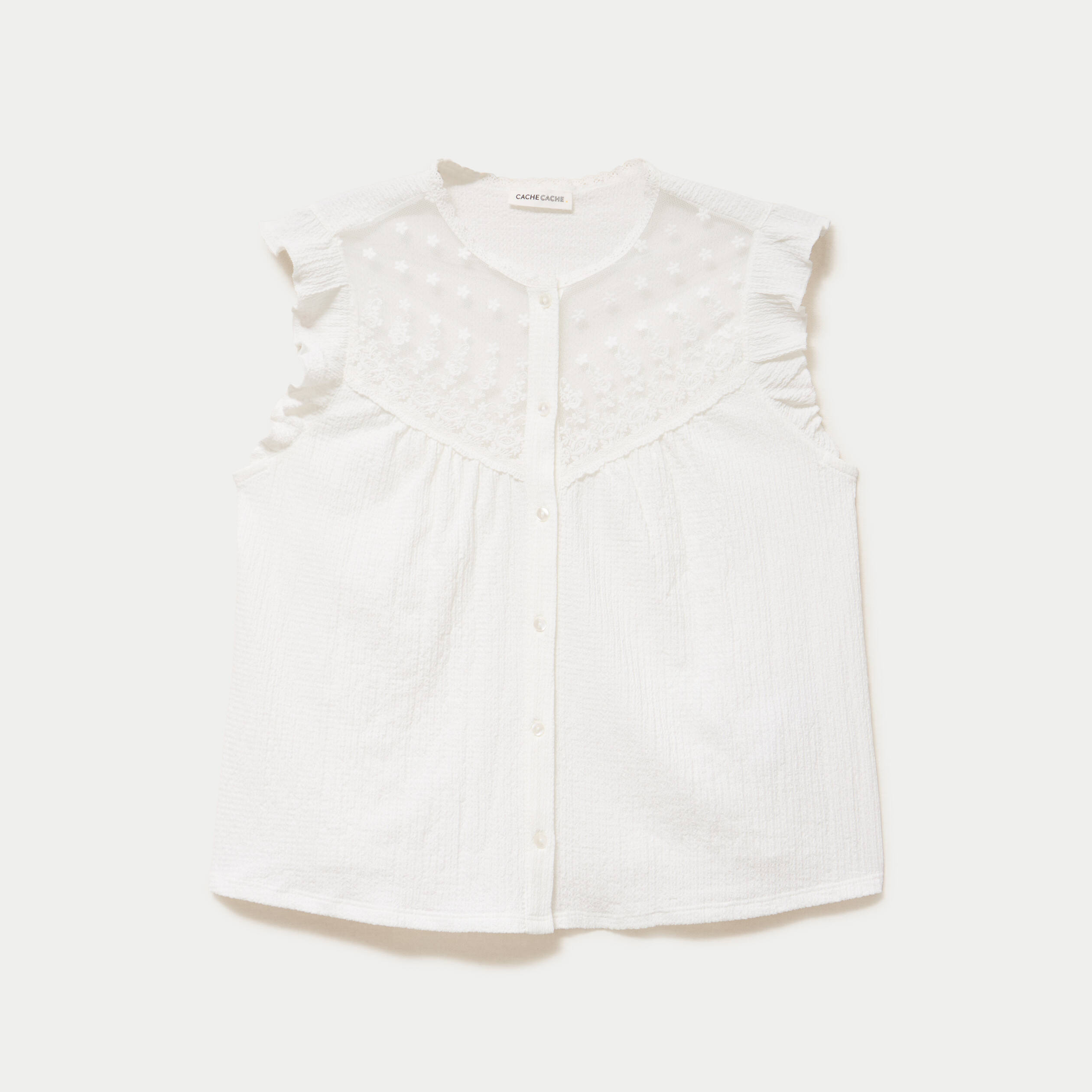 Blouse sans manches col rond ecru femme