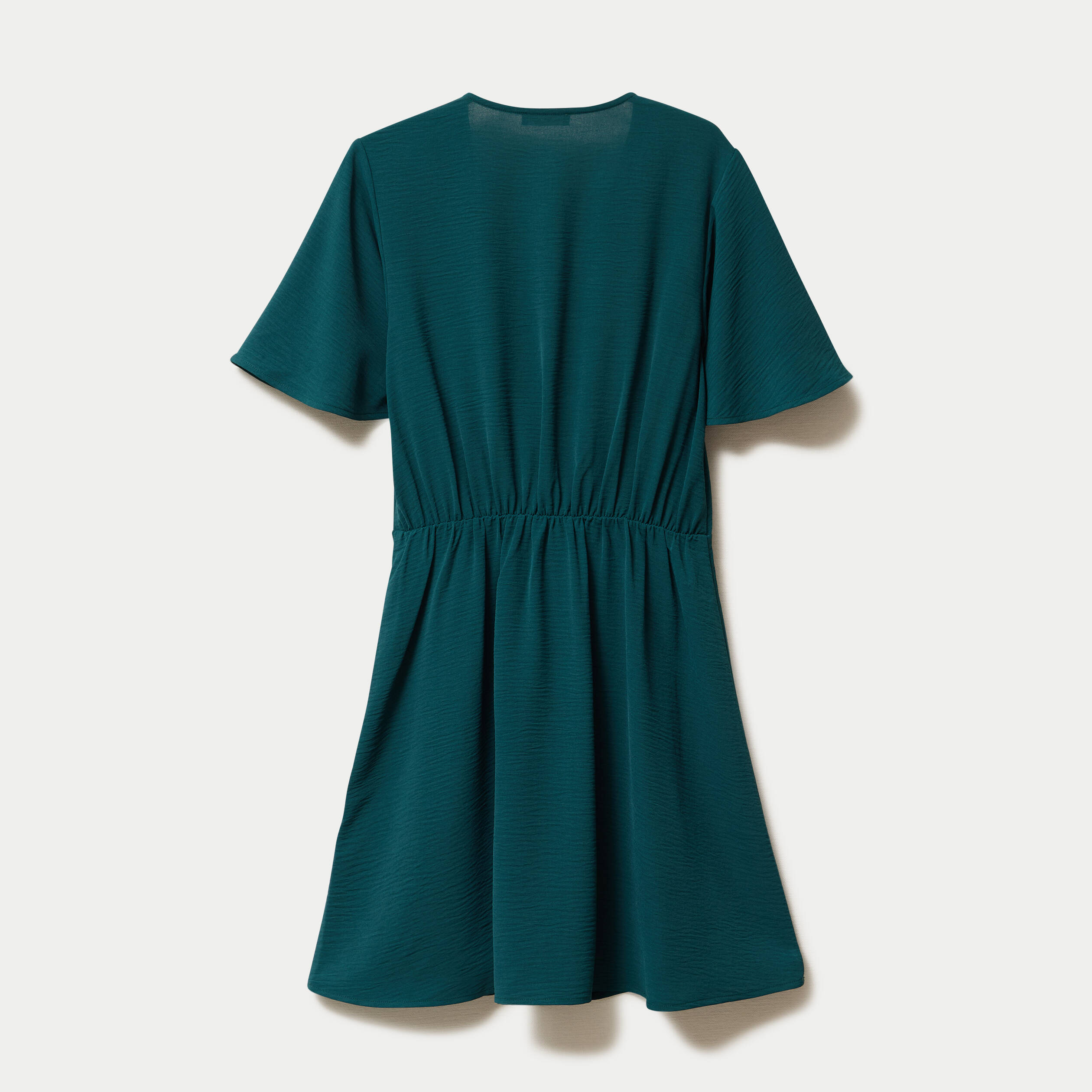 Robe courte &eacute;vas&eacute;e col v manches courtes vert fonc&eacute; femme