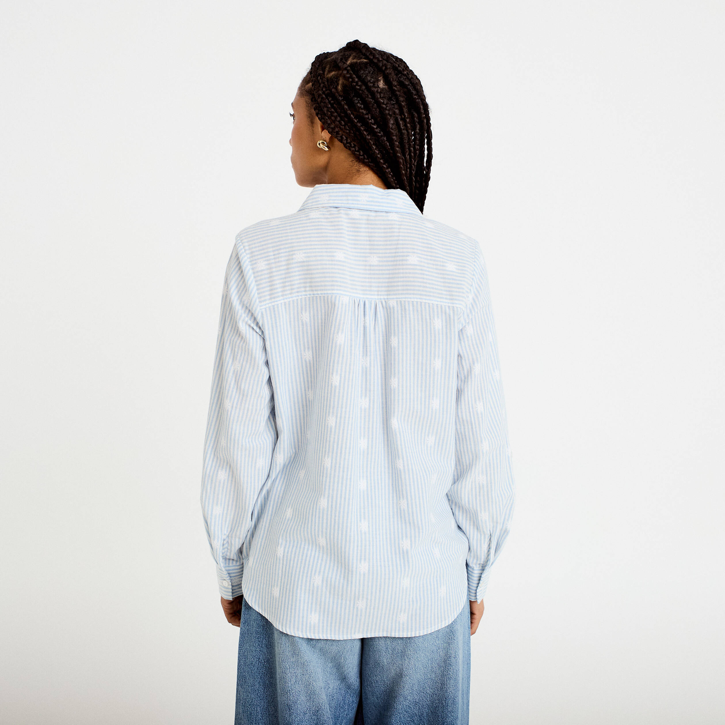 Chemise droite manches longues bleu clair femme