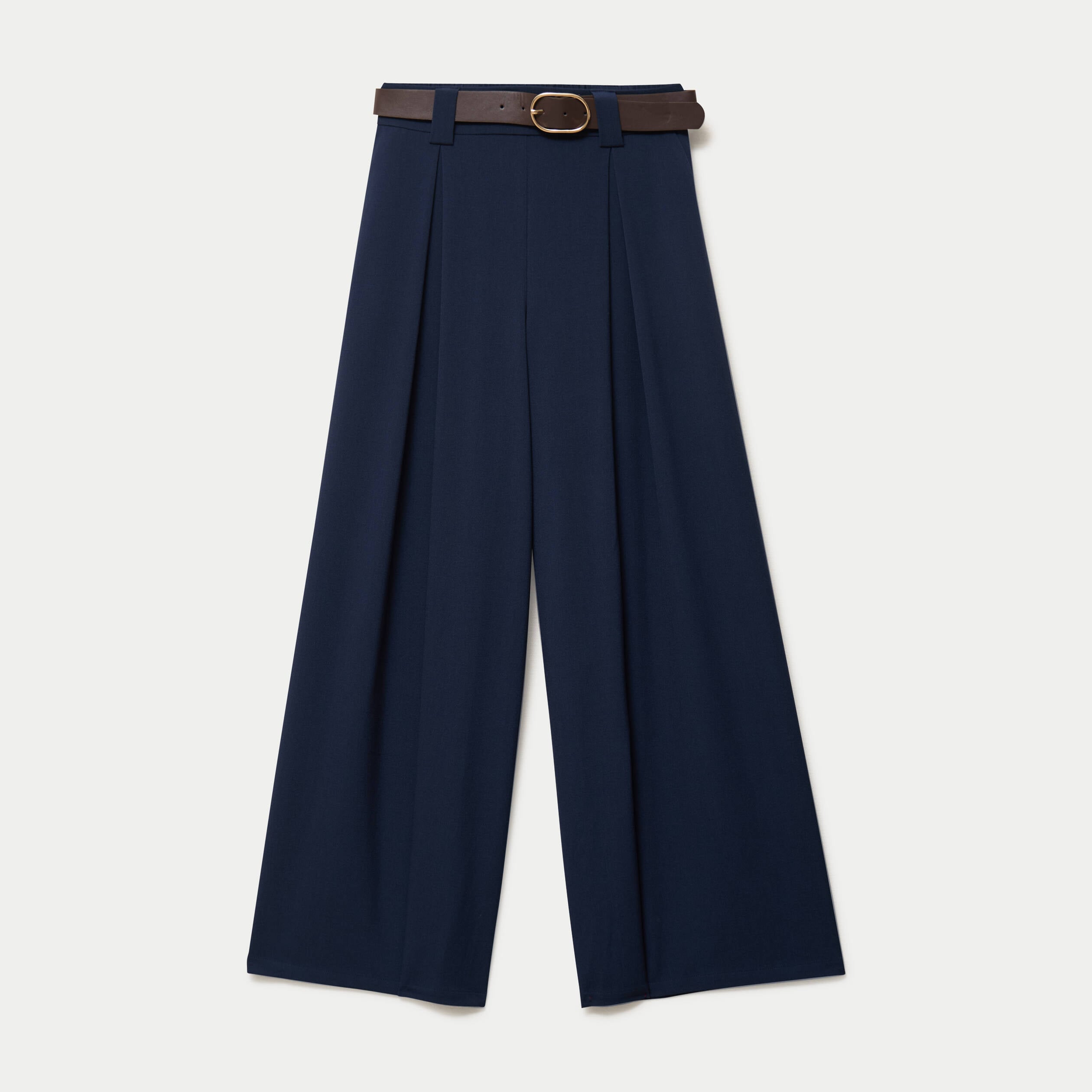 Pantalon large avec ceinture bleu marine femme