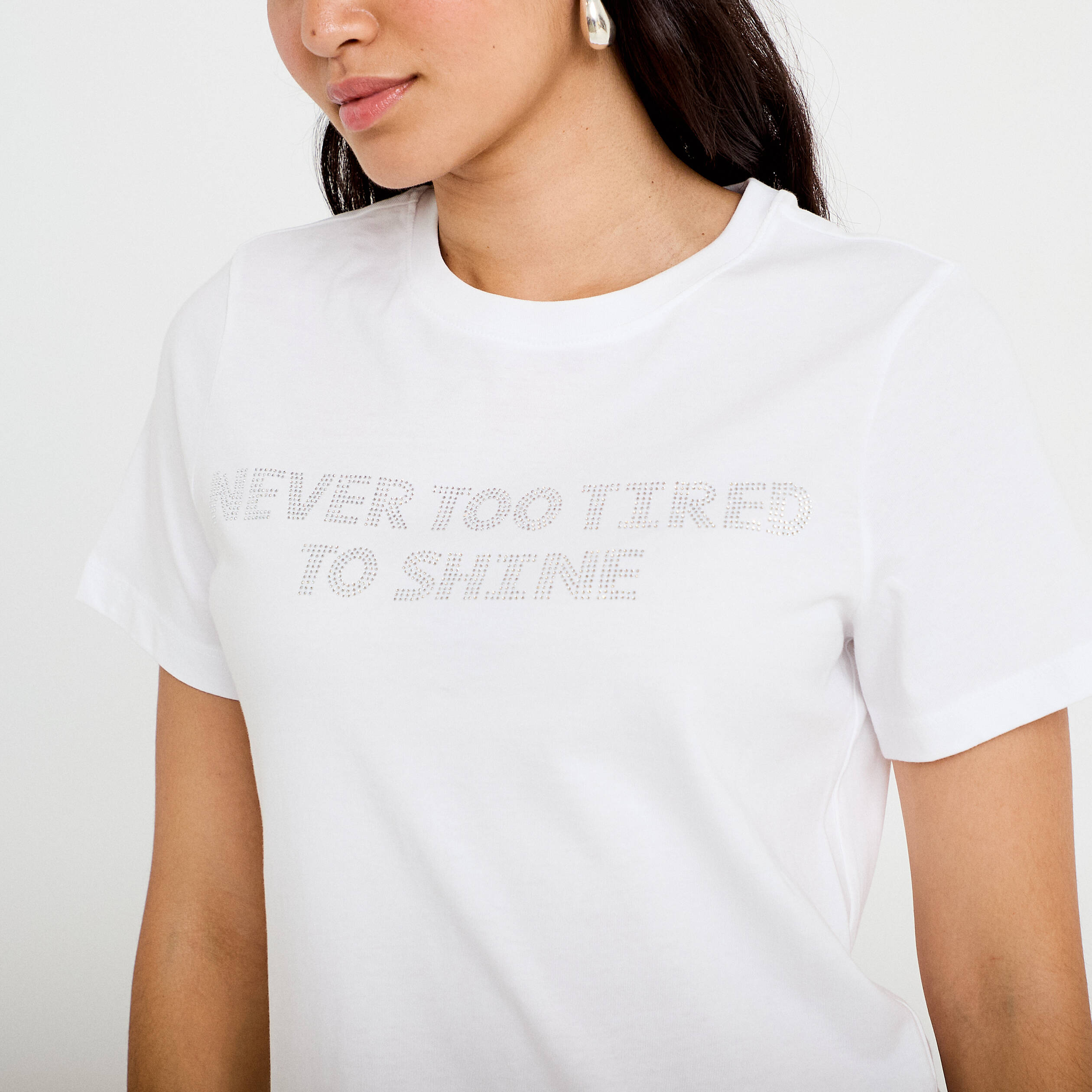 T-shirt col rond manches courtes blanc femme