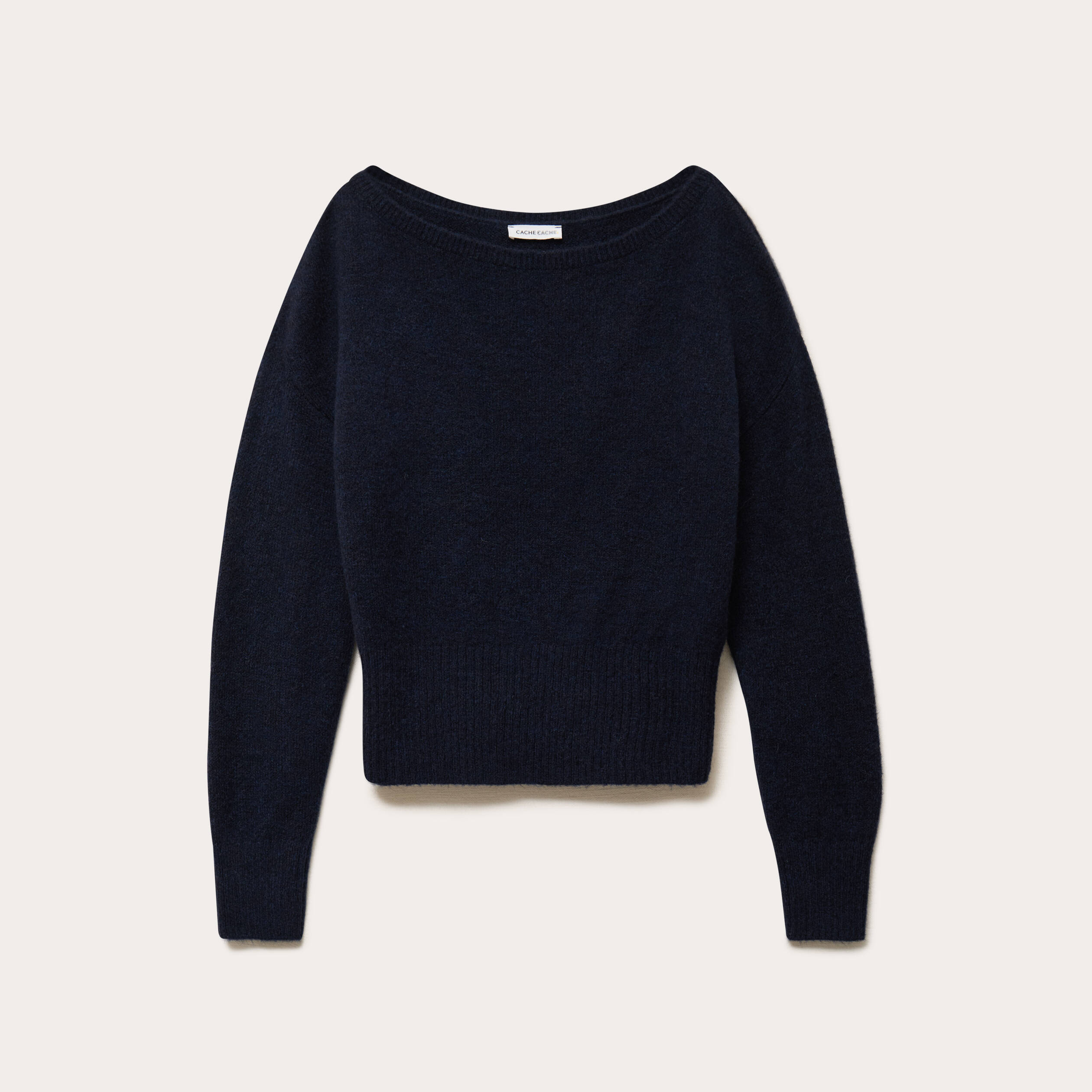 Pull col bateau bleu marine femme