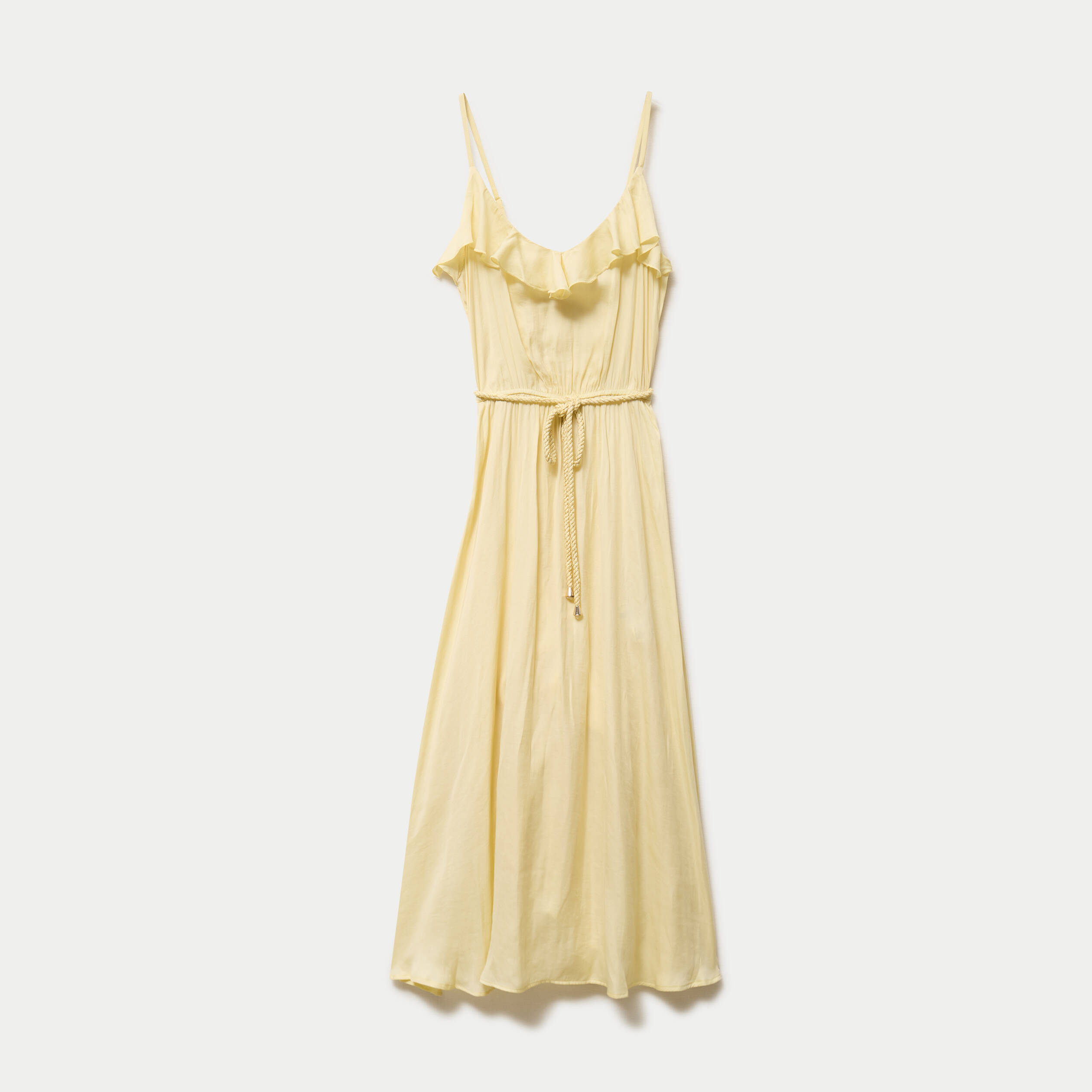 Robe longue &eacute;vas&eacute;e col v bretelles jaune clair femme