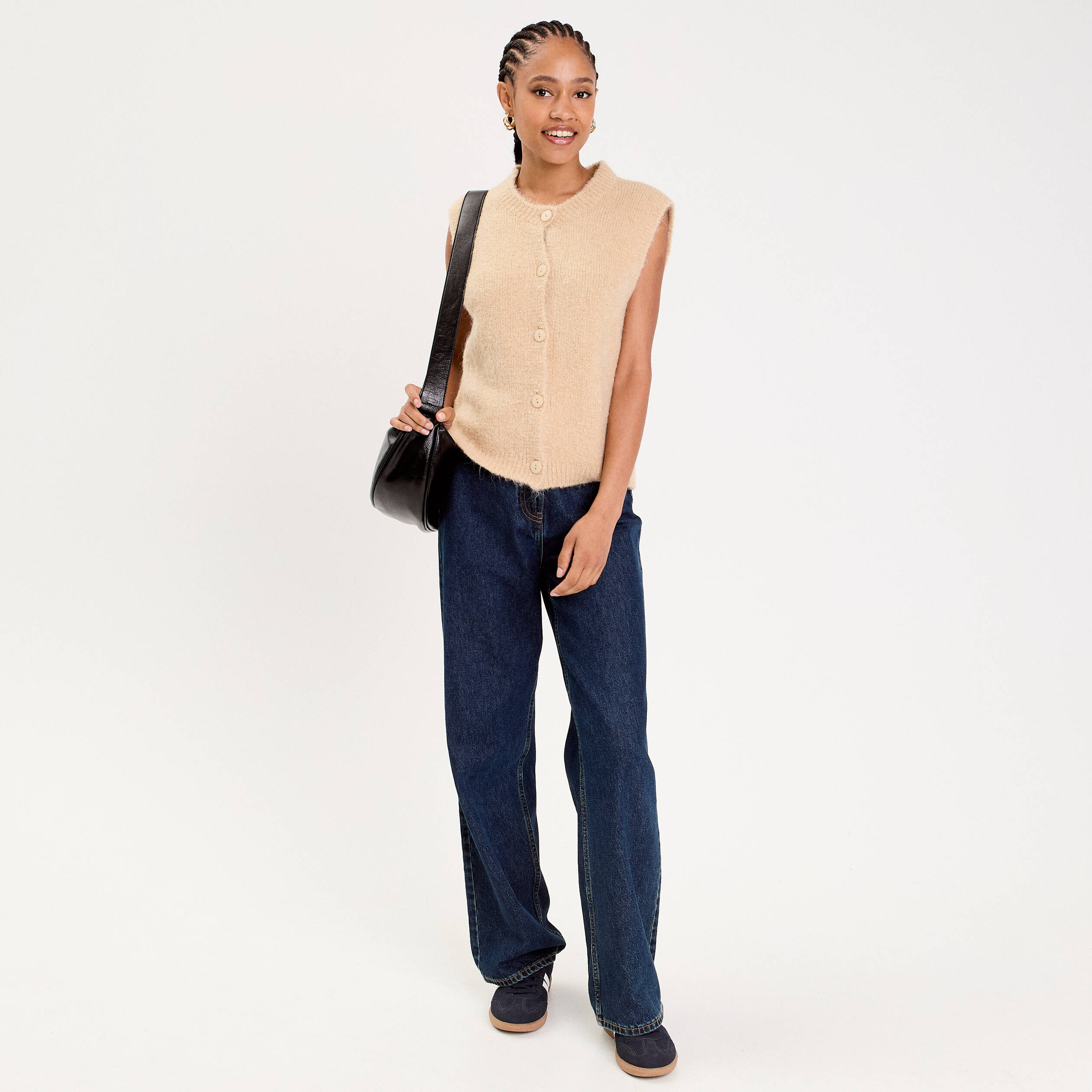 Gilet sans manches col rond beige femme