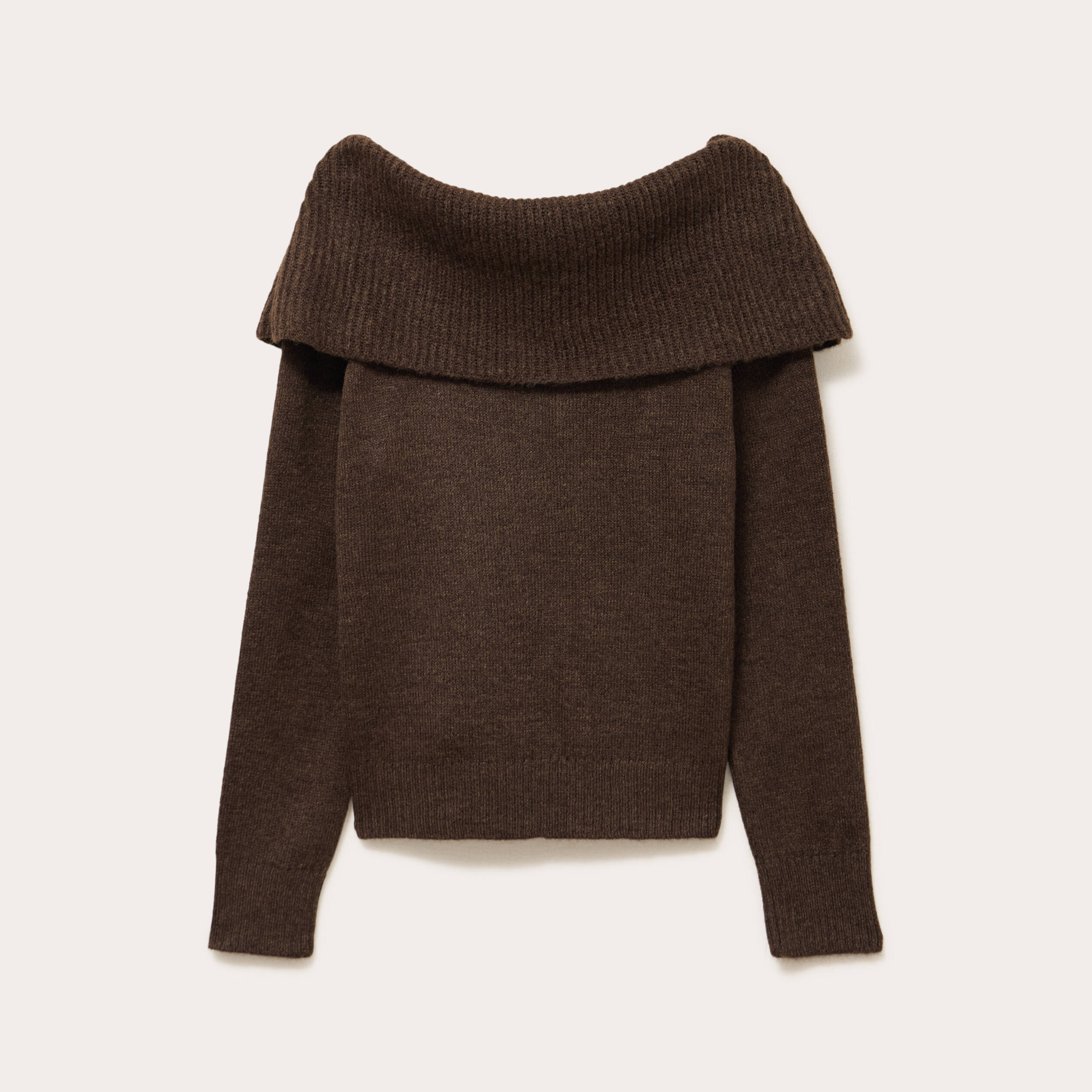 Pull col bardot &agrave; motif manches longues marron femme