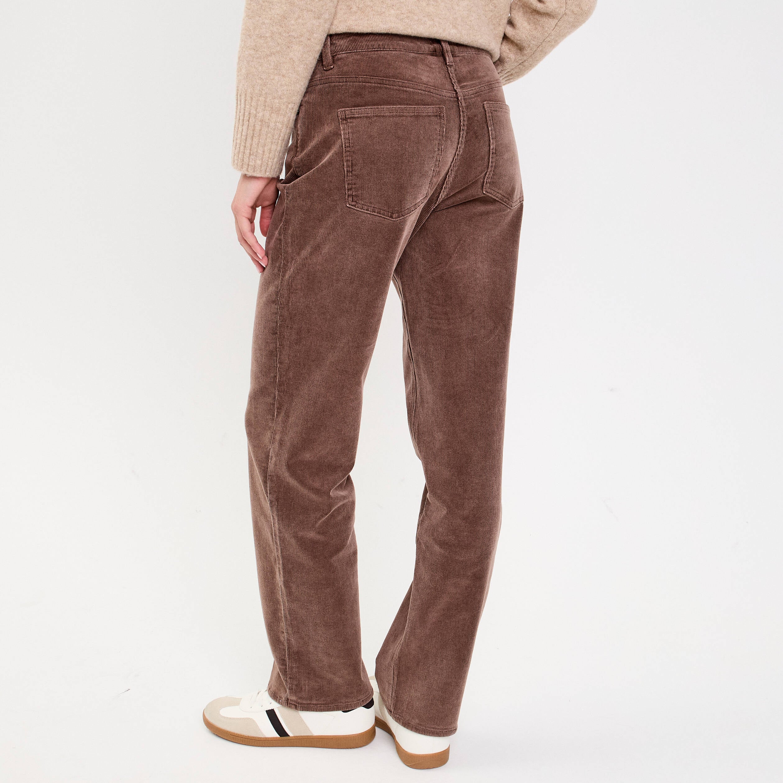 Pantalon droit en velours jaune femme