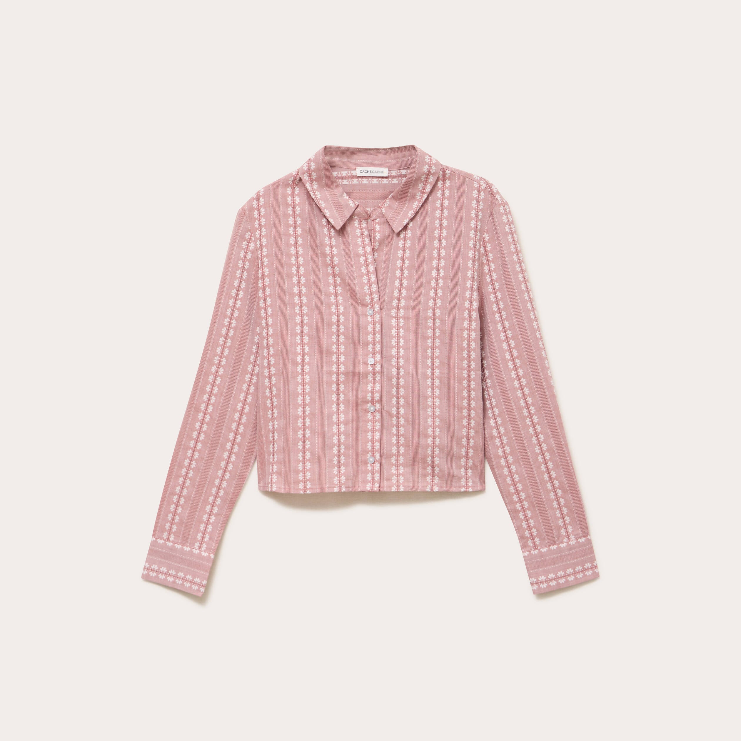 Chemise droite cropped col classique terracotta femme