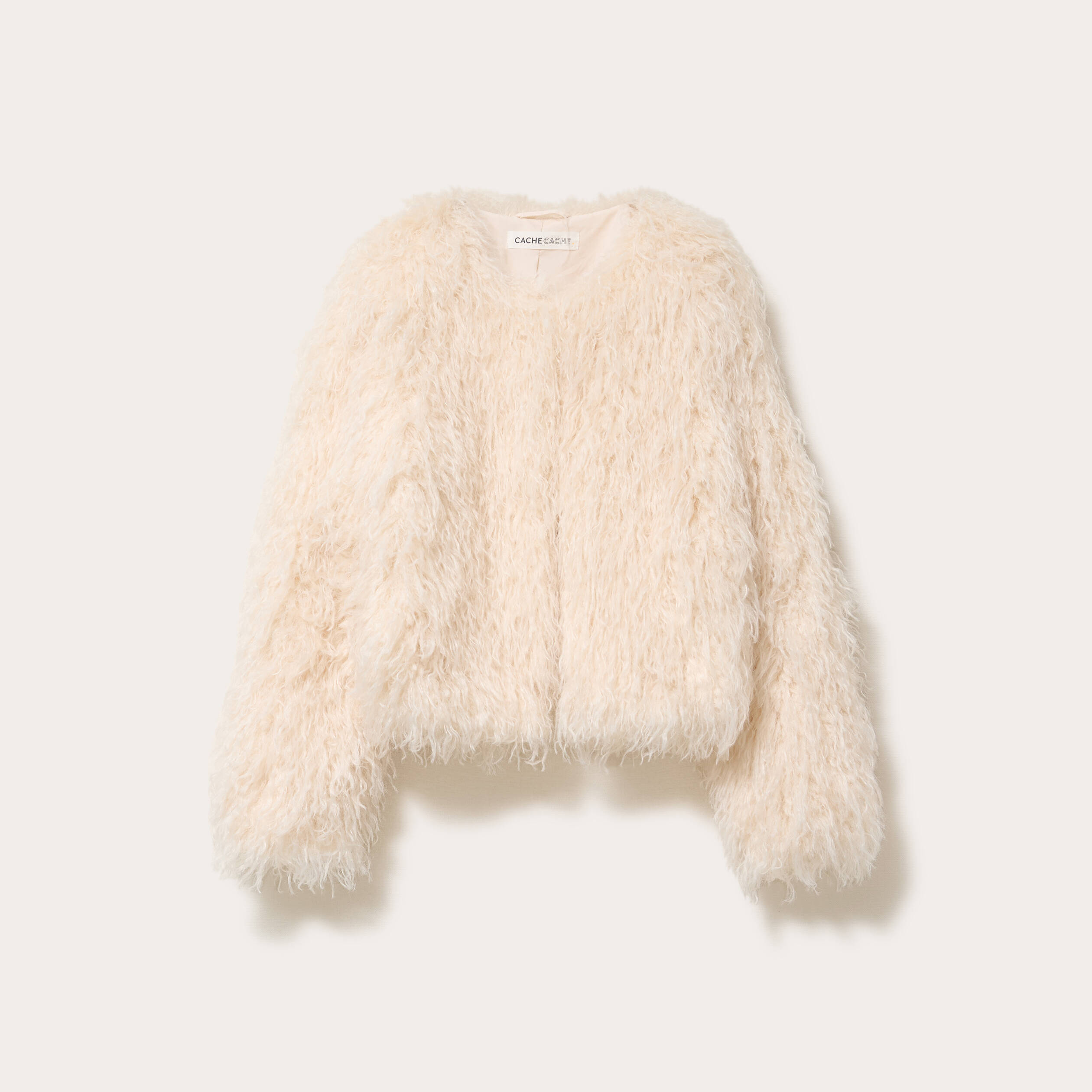 Veste fausse fourrure ecru femme