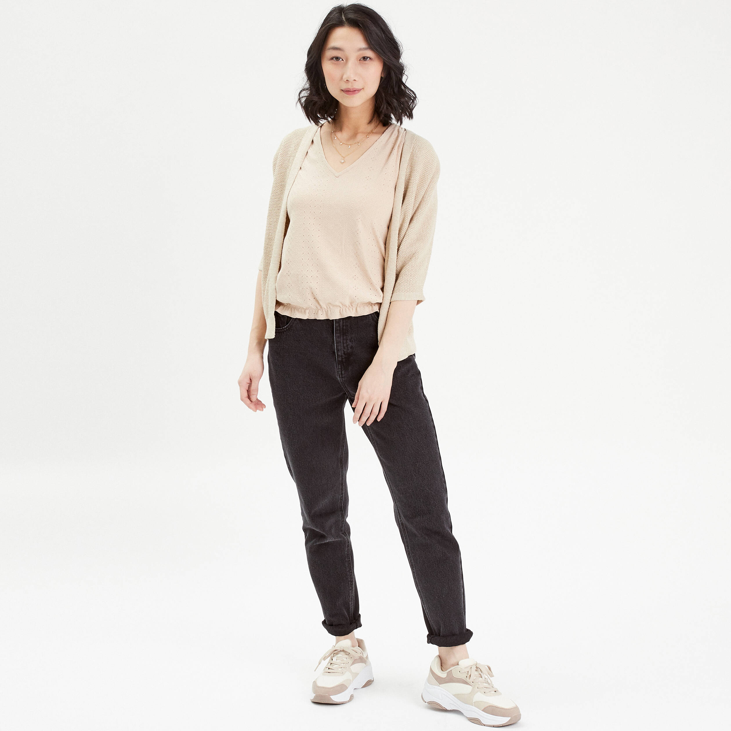Gilet manches 3/4 beige femme