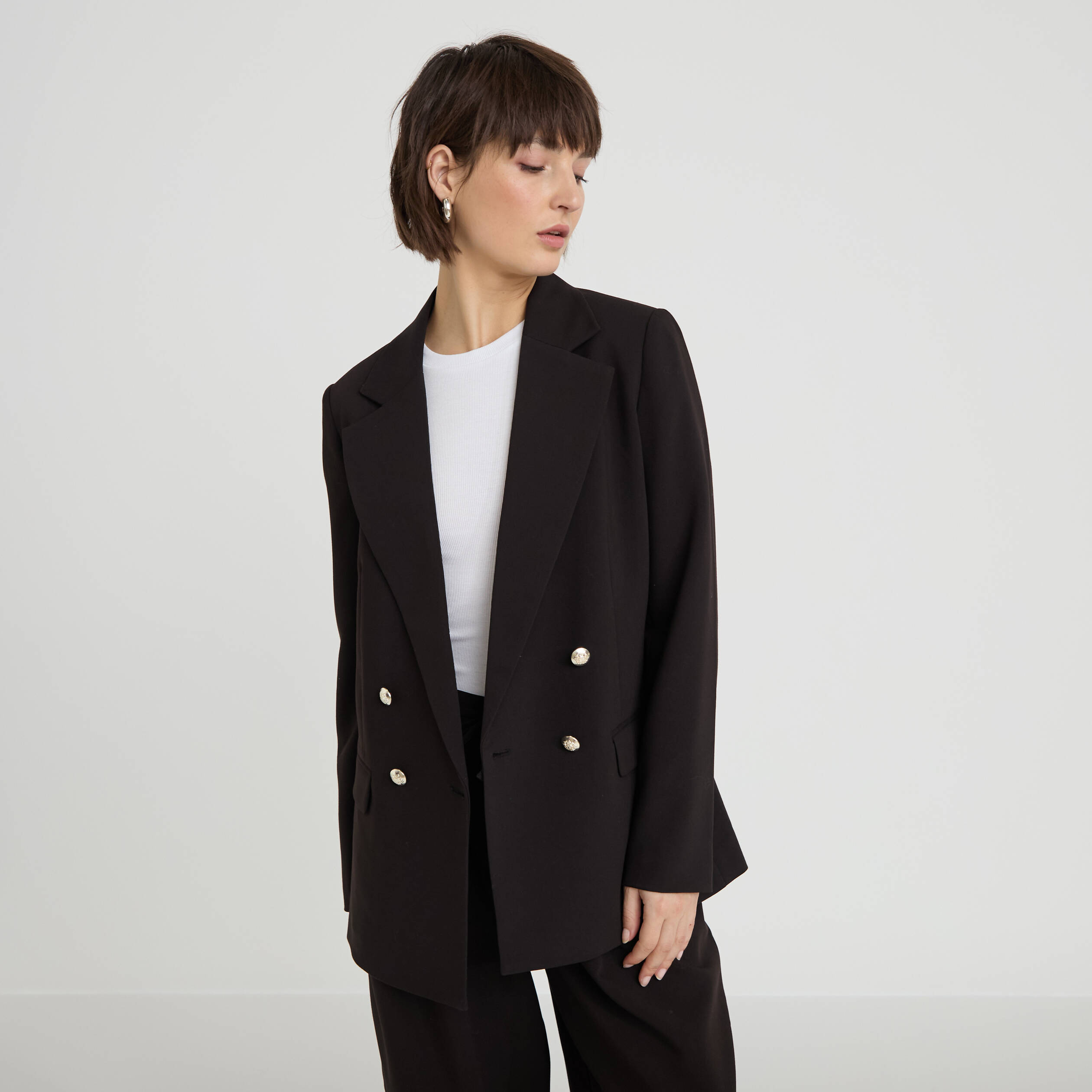 Blazer col tailleur manches longues noir femme