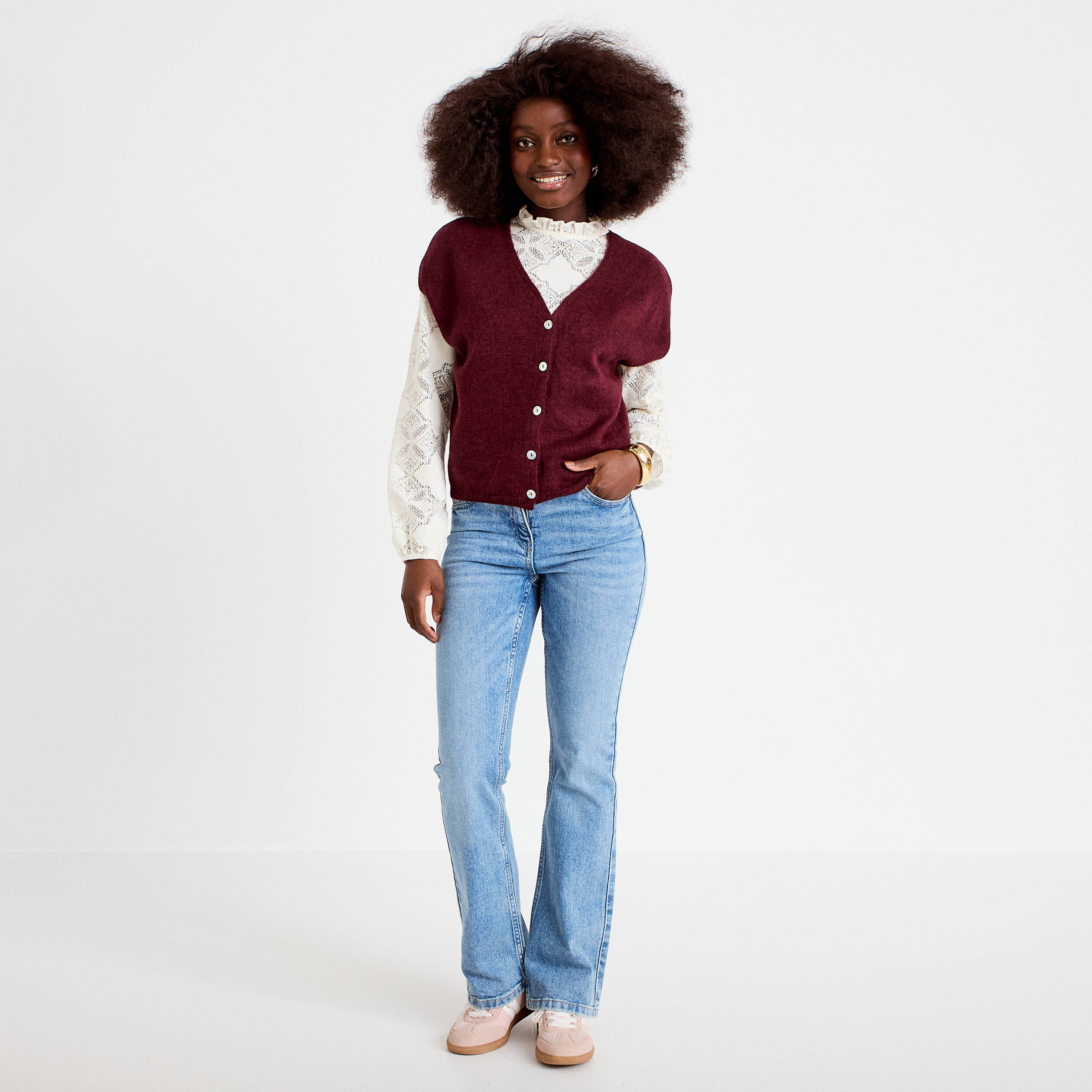 Gilet sans manches bordeaux femme