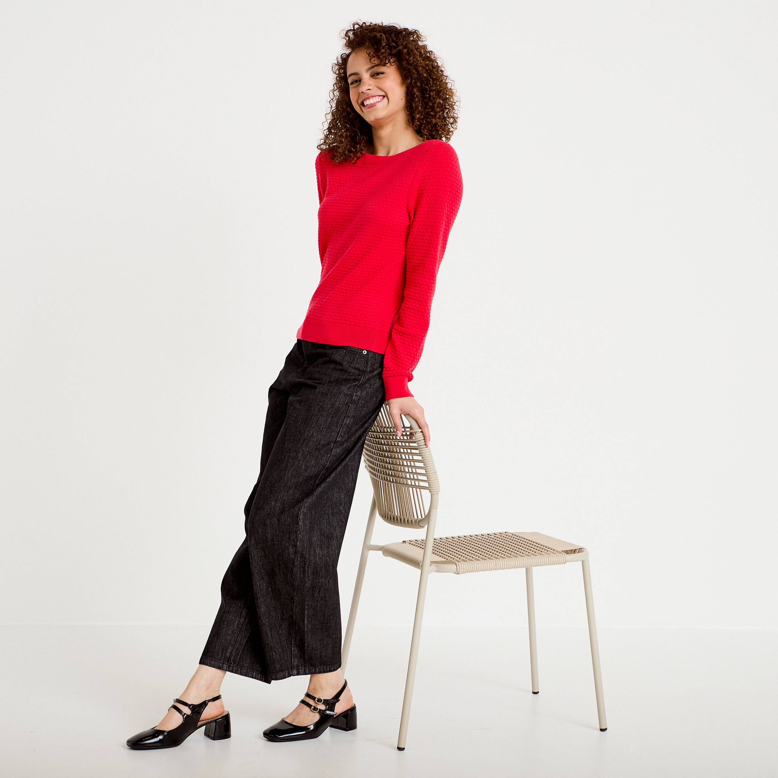 Pull col bateau rouge femme