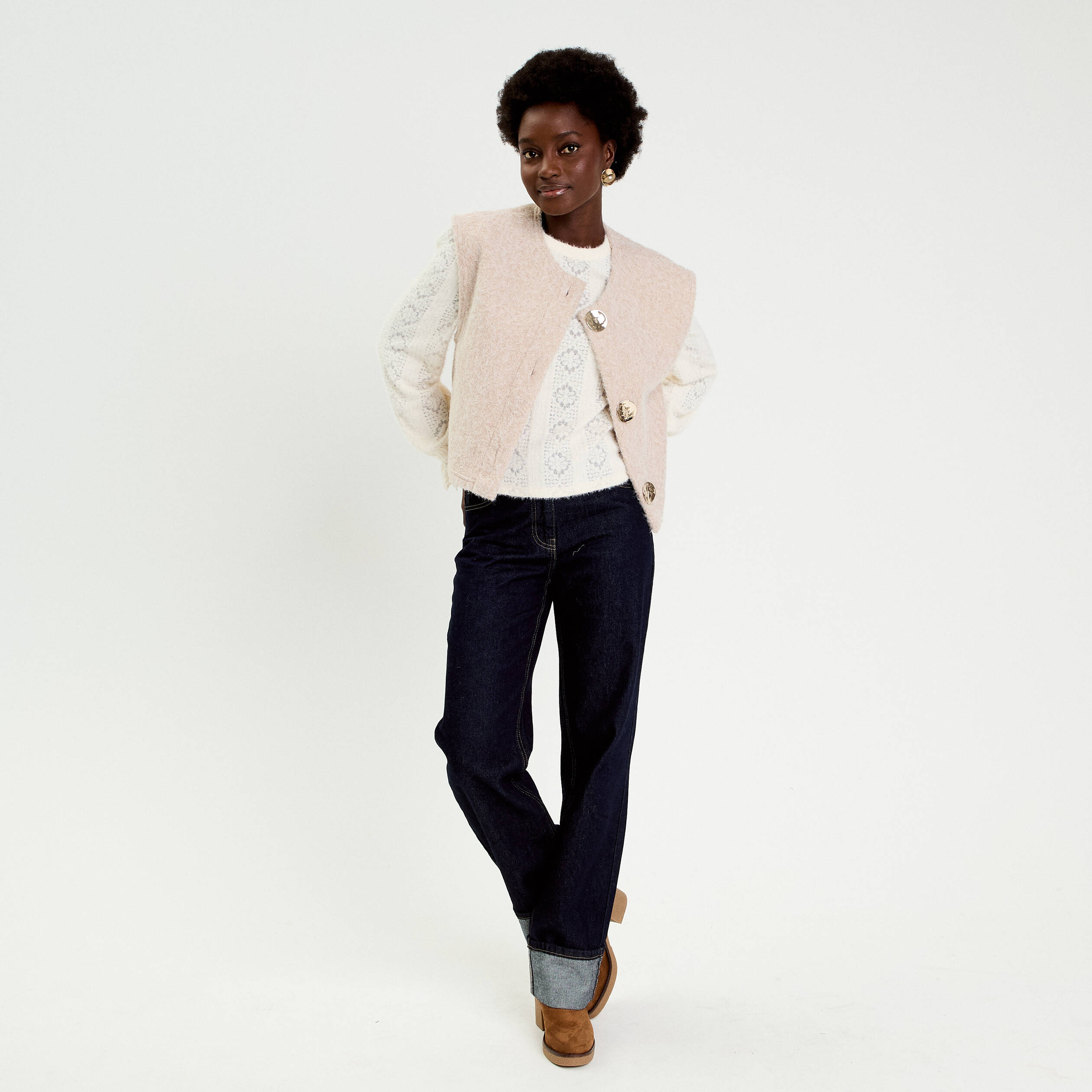 Gilet sans manches effet polaire ecru femme