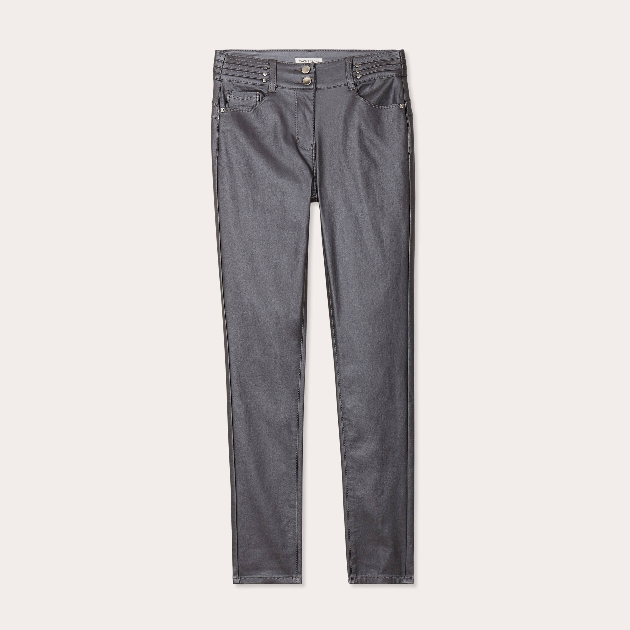 Pantalon skinny enduit gris fonc&eacute; femme
