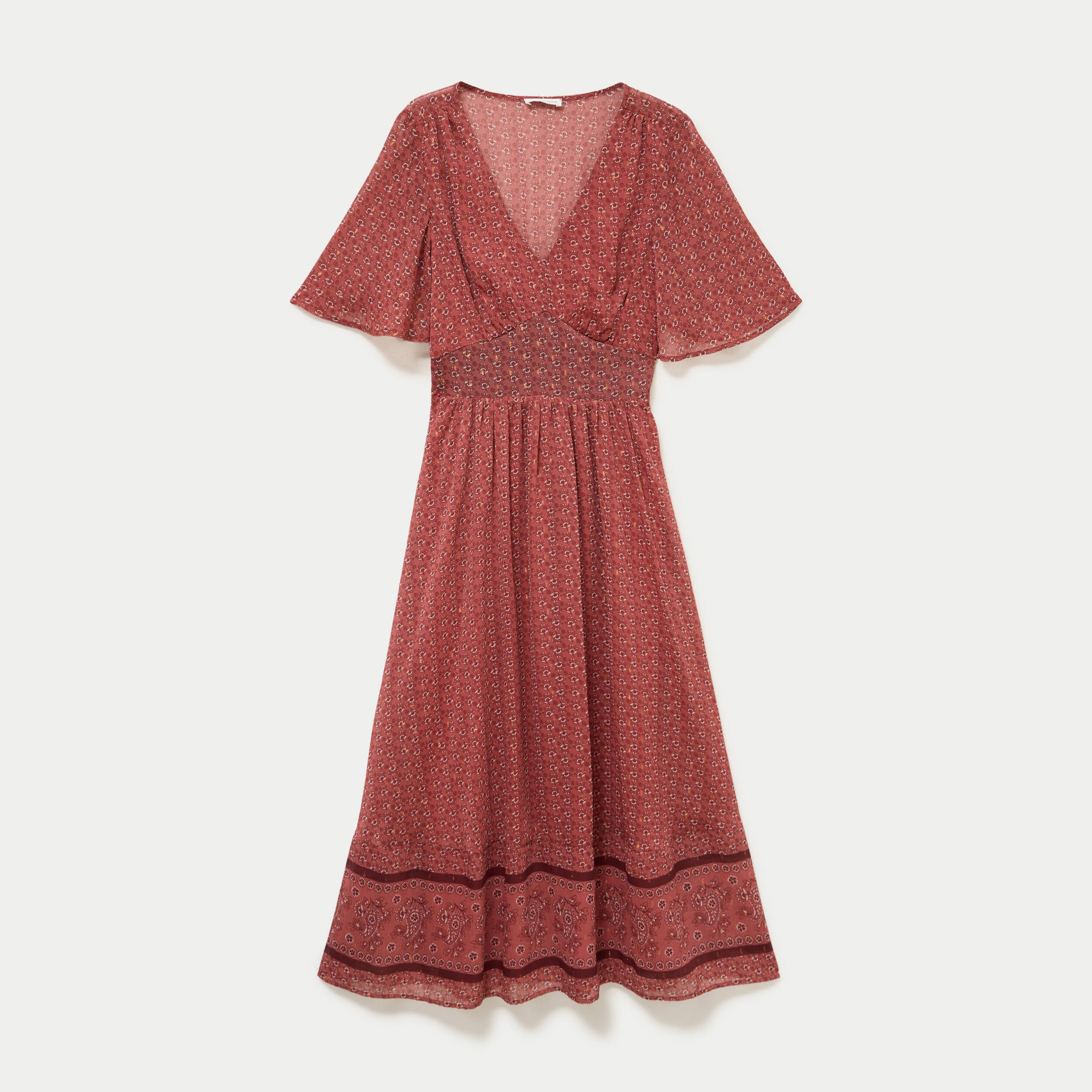 Robe longue &eacute;vas&eacute;e col v voile rouge femme