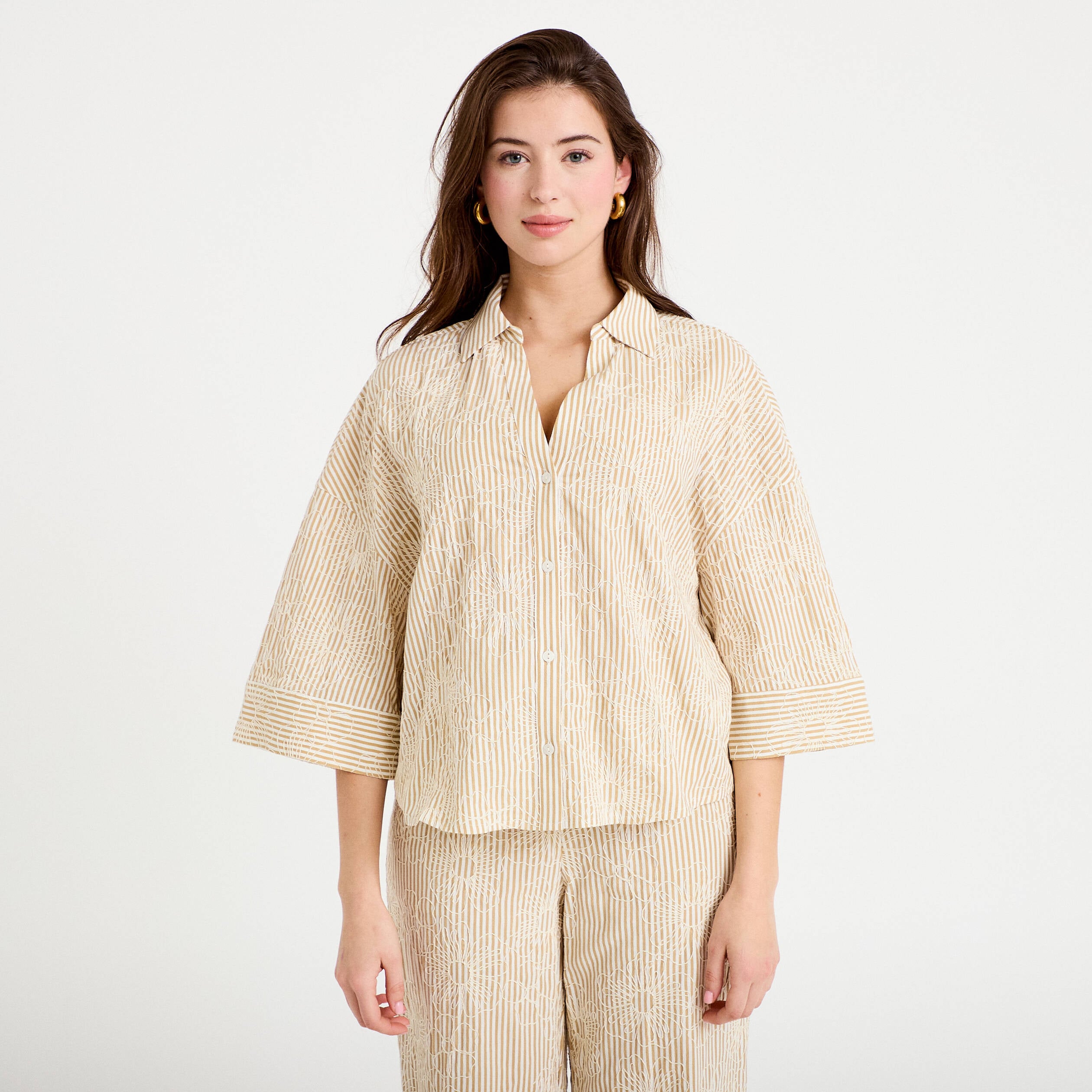Blouse boyfriend manches 3/4 beige moyen femme