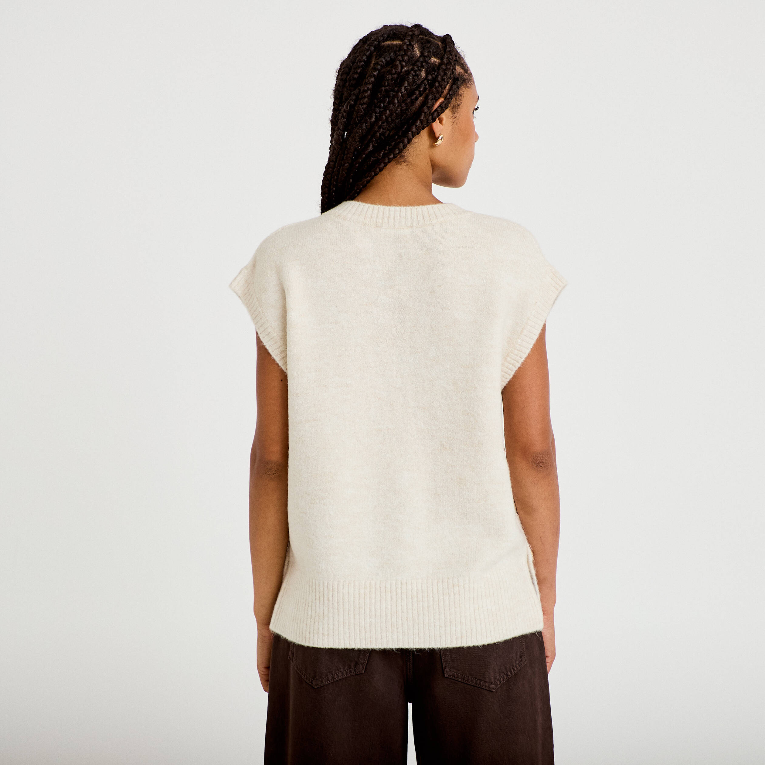 Pull sans manches ecru femme