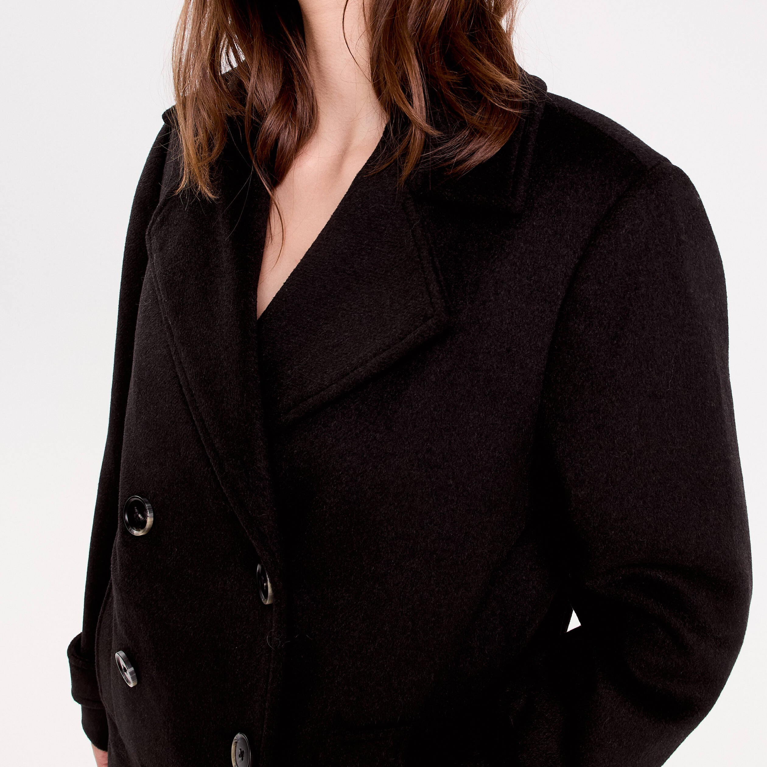 Caban col tailleur manches longues noir femme
