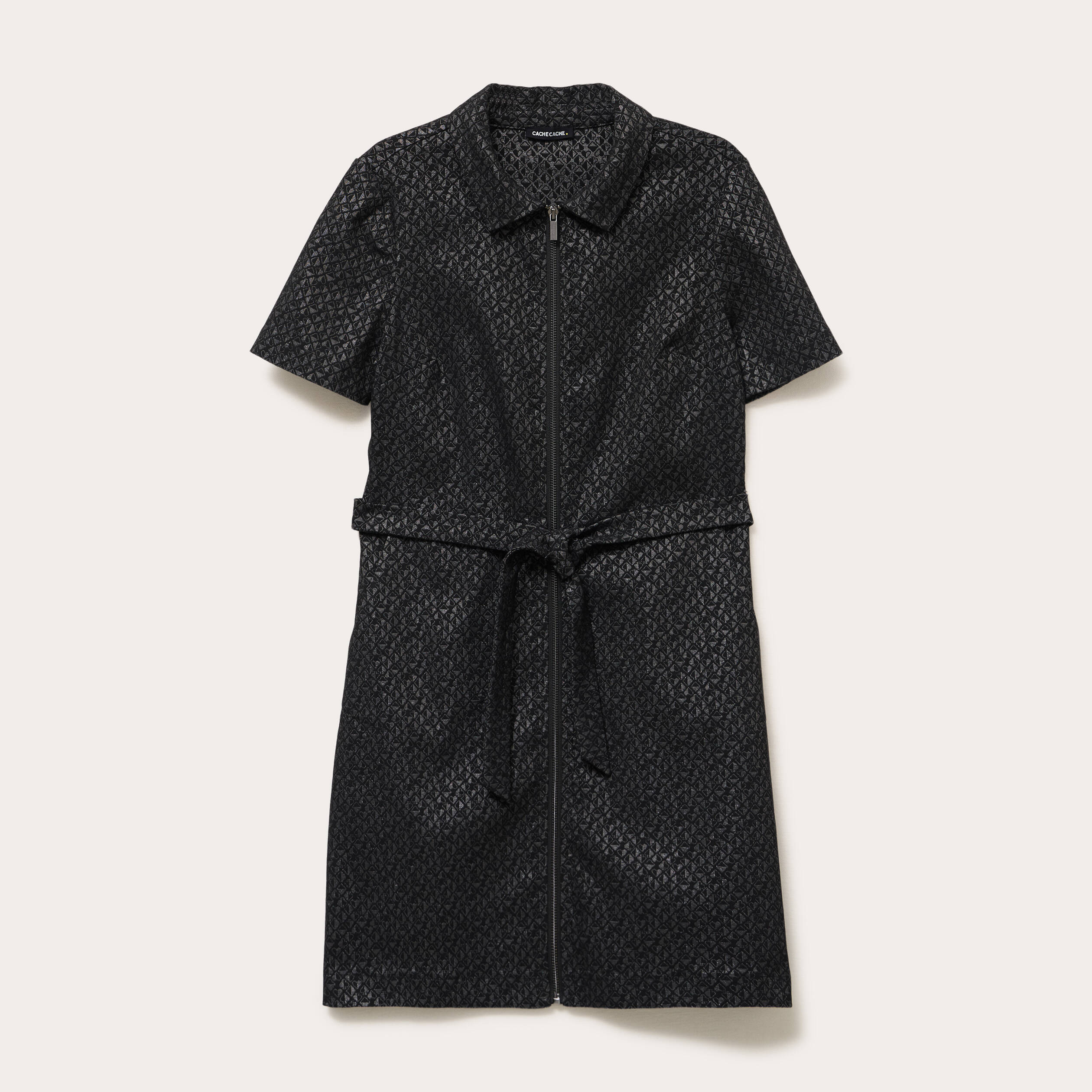 Robe droite courte col chemise noir femme