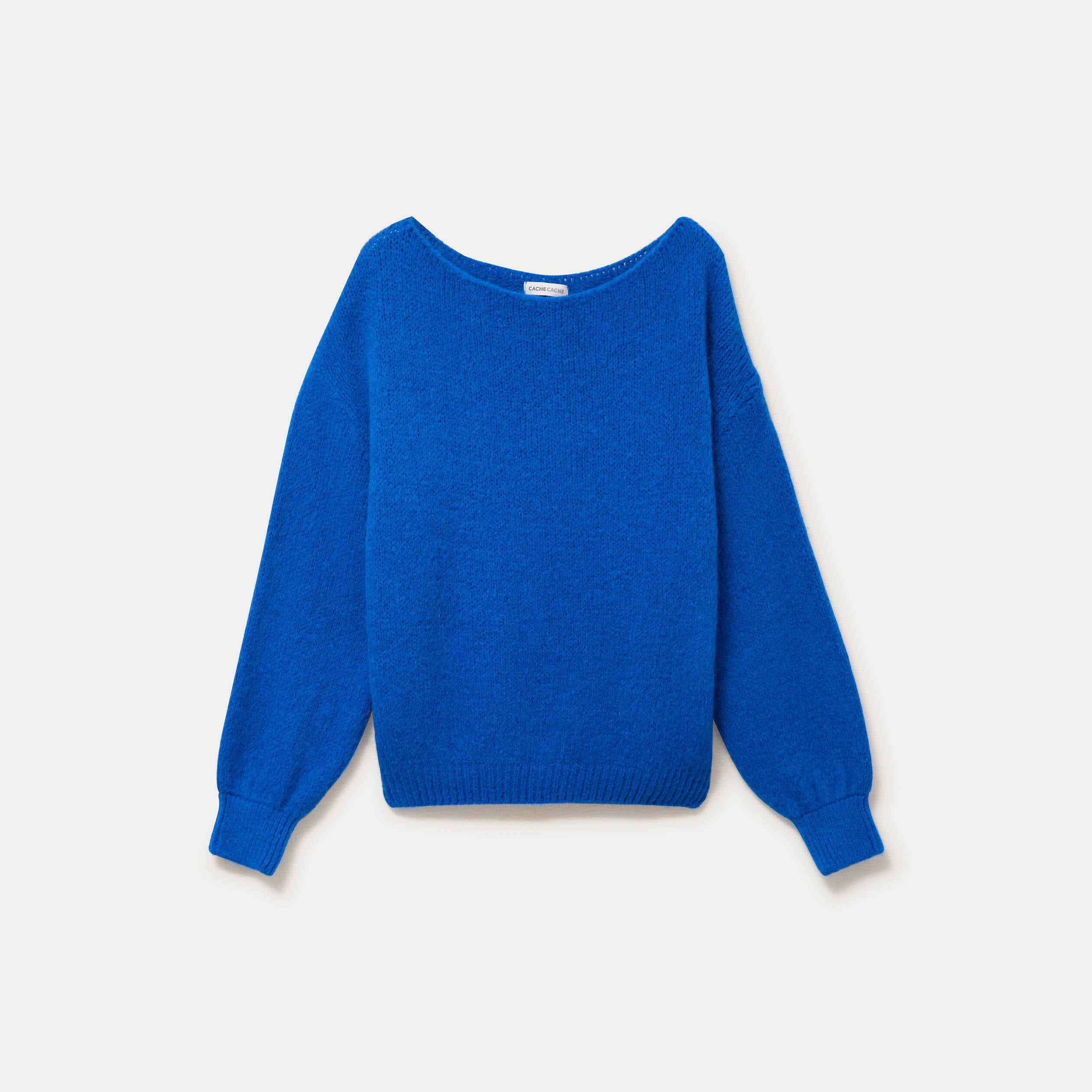 Pull ample col bateau manches longues bleu electrique femme
