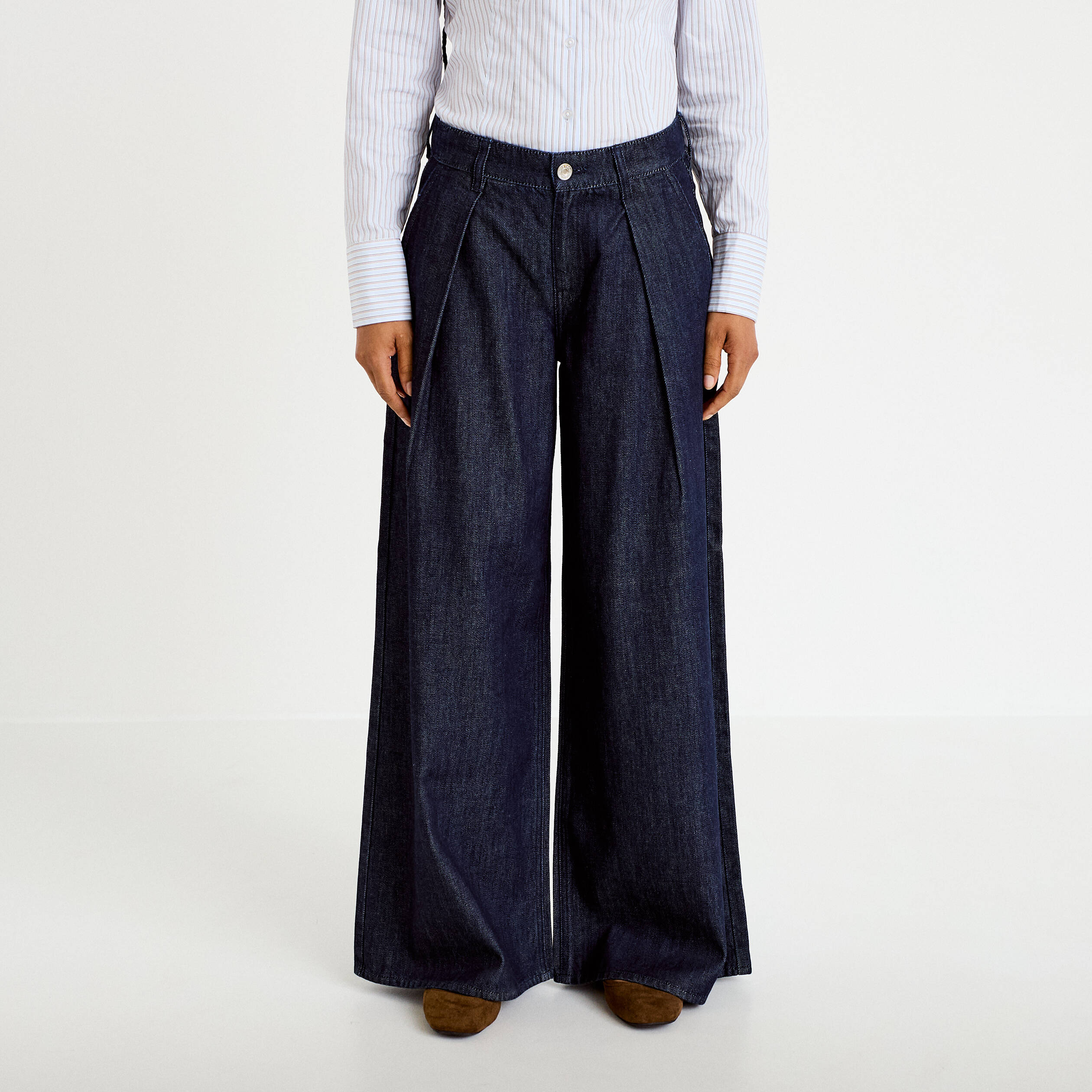 Jean wide leg taille haute denim brut femme