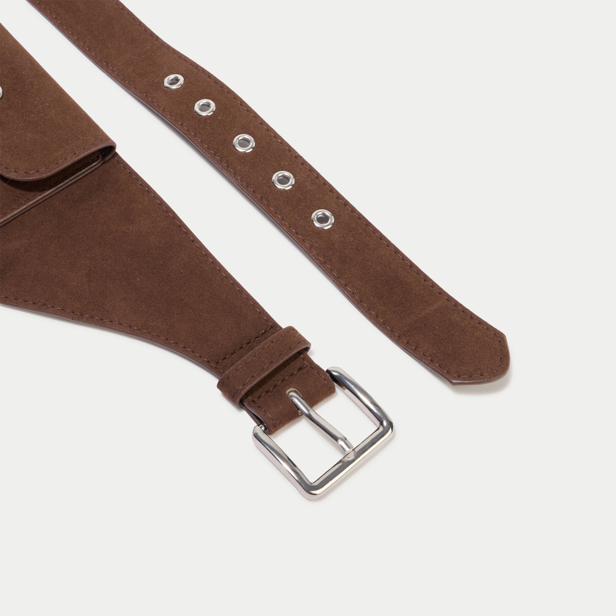 Ceinture large aspect daim marron fonc&eacute; femme