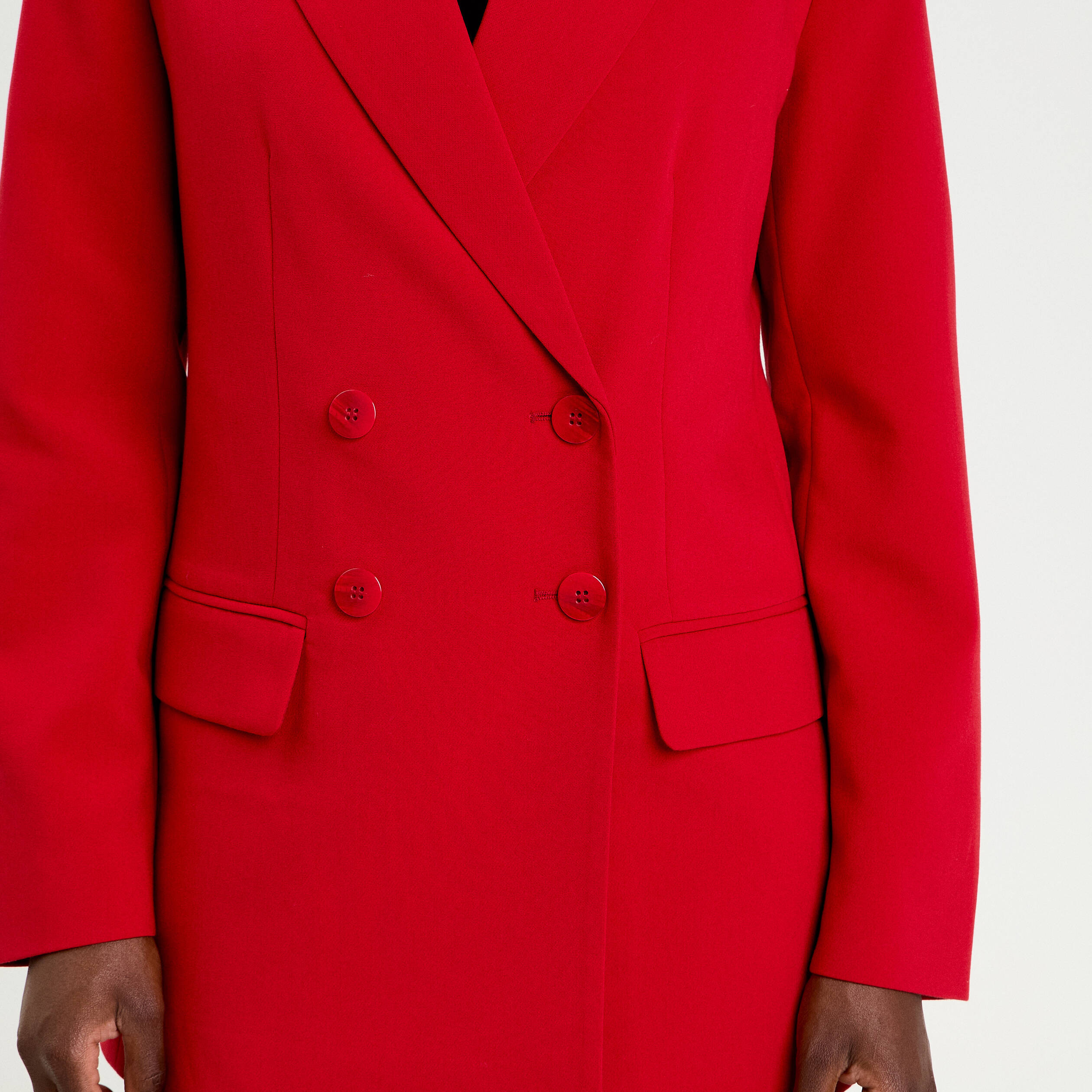 Blazer col tailleur manches longues rouge femme
