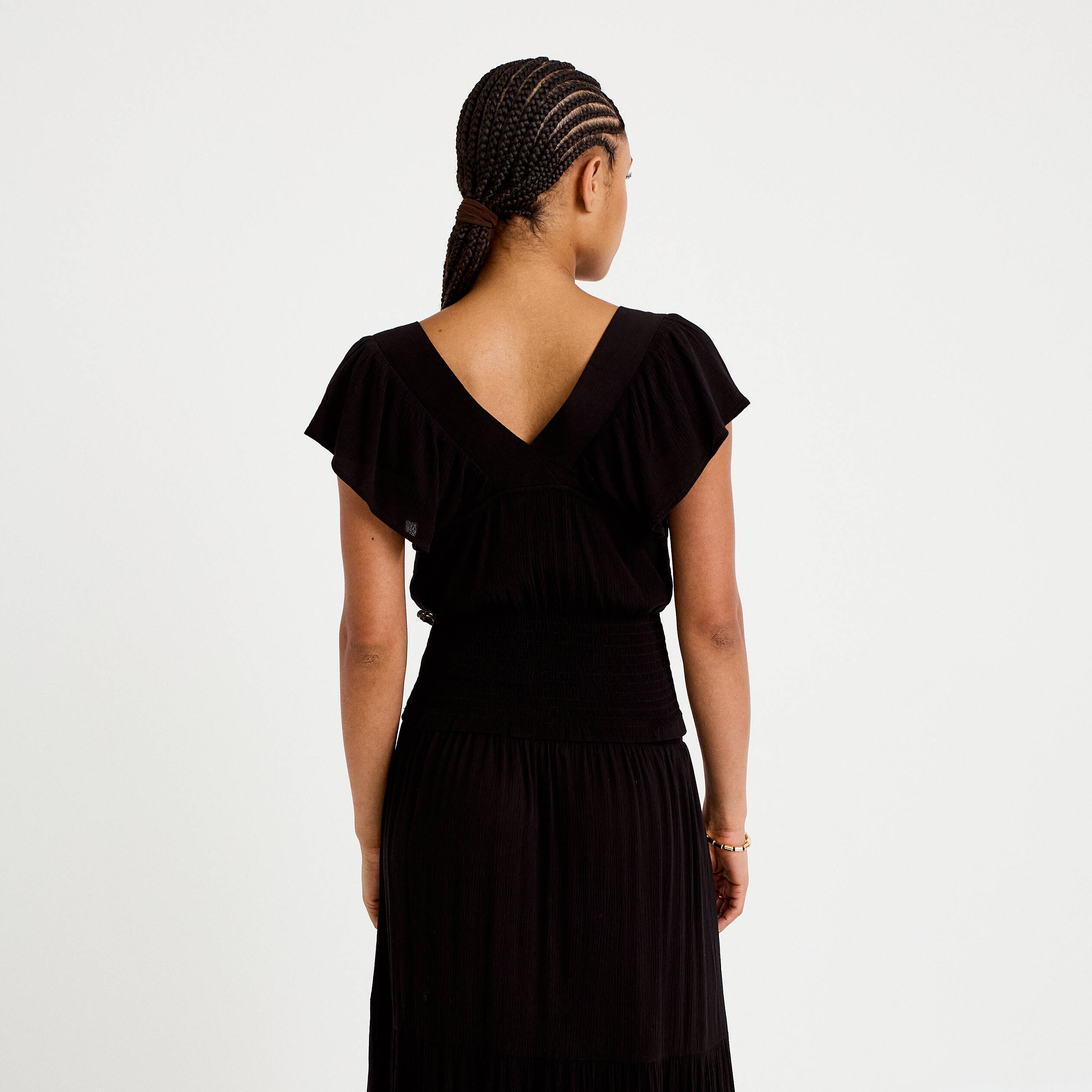 Blouse cintr&eacute;e cropped sans manches noir femme