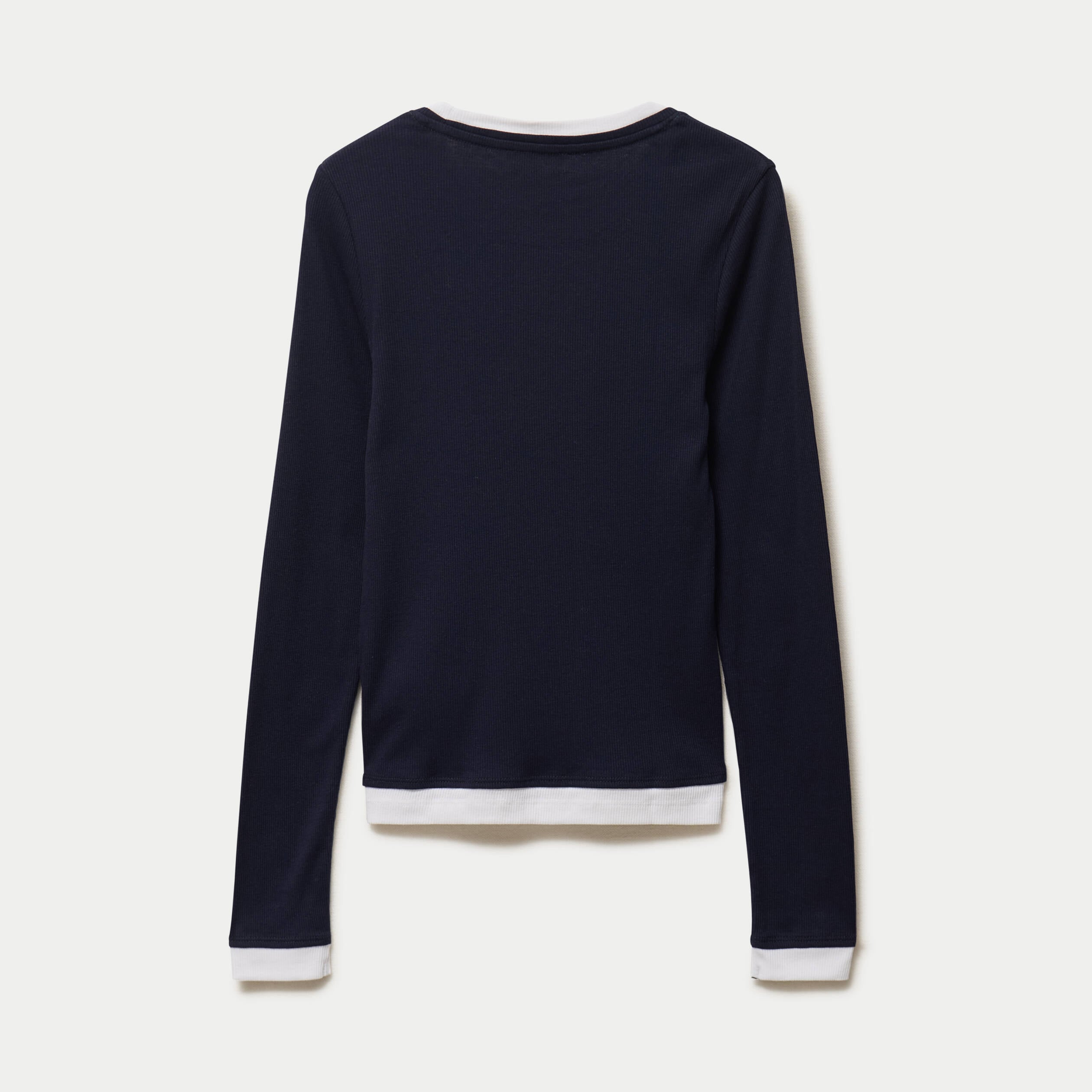 T-shirt 2-en-1 col rond manches longues bleu marine femme