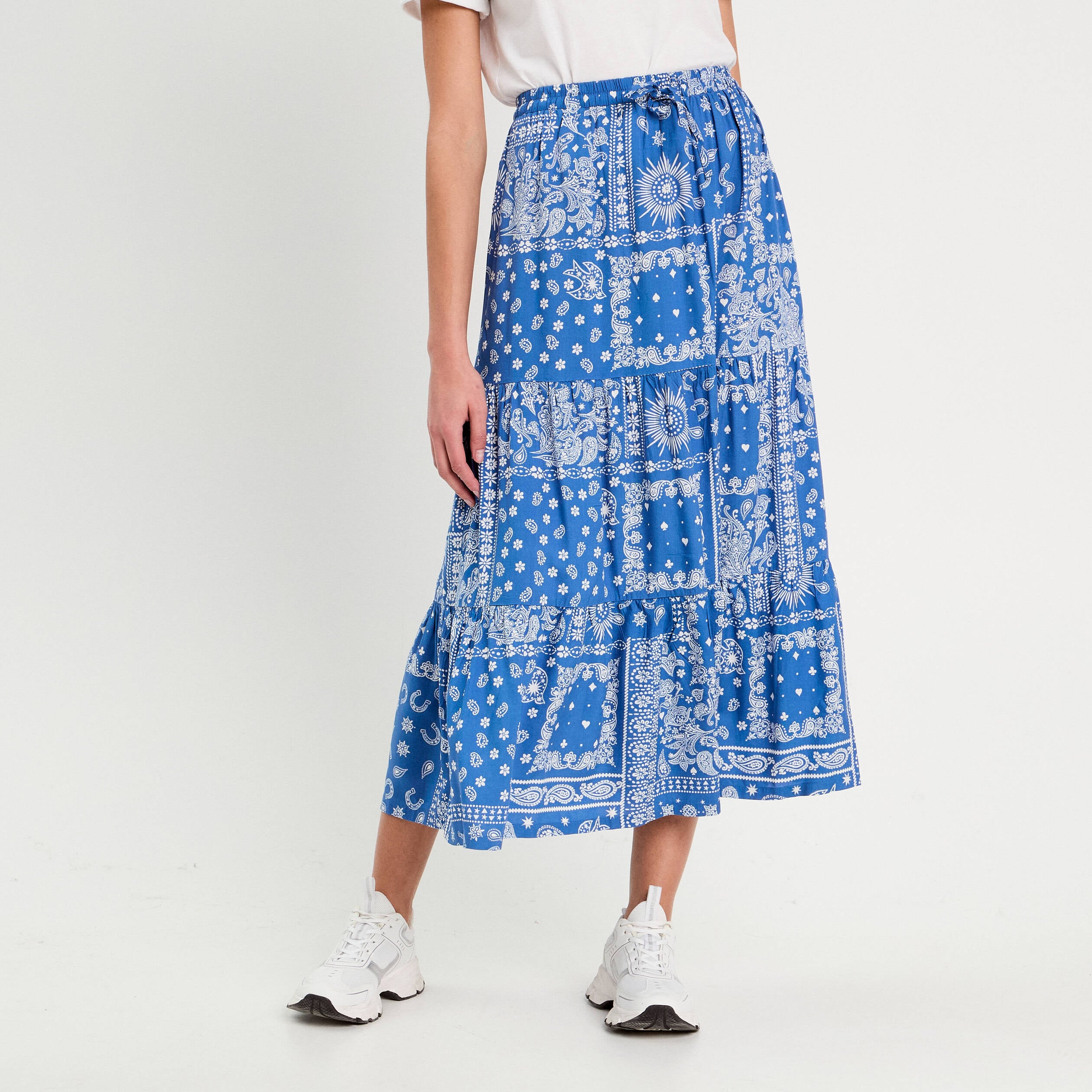Jupe longue fluide bleu femme