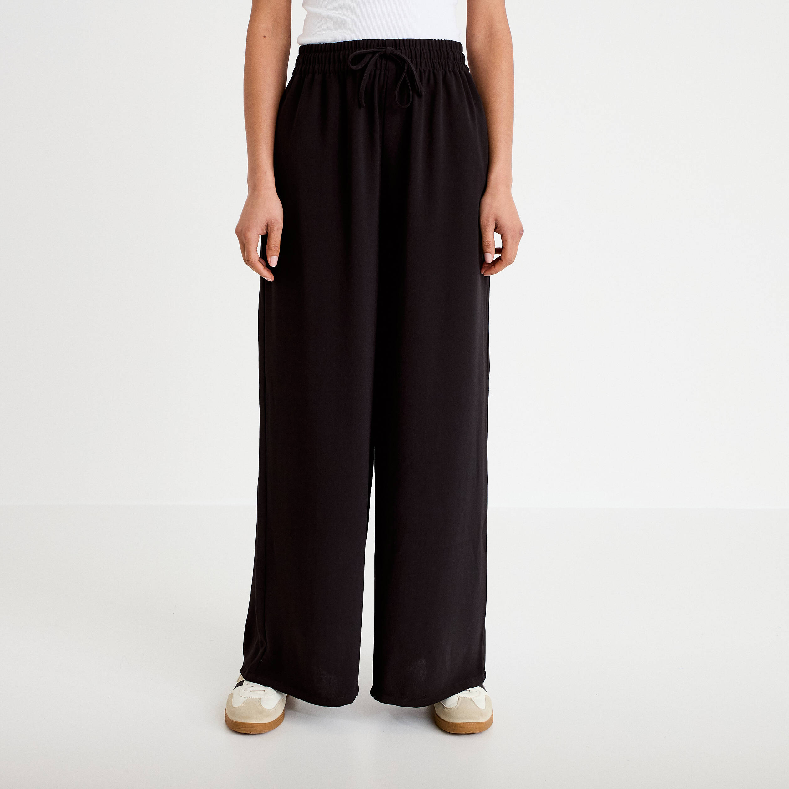 Pantalon large taille standard noir femme