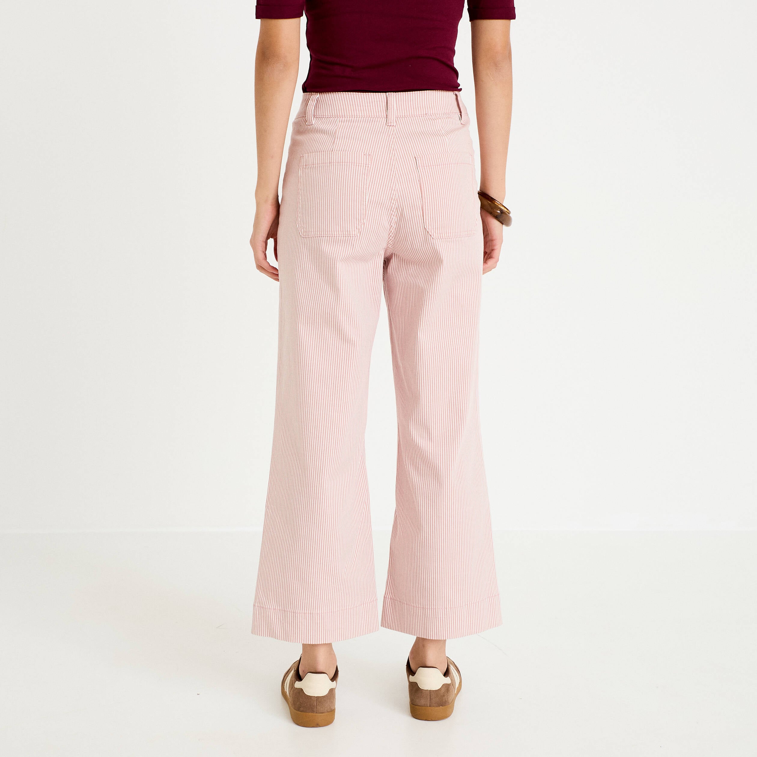 Pantalon large cropped taille haute rose nude femme