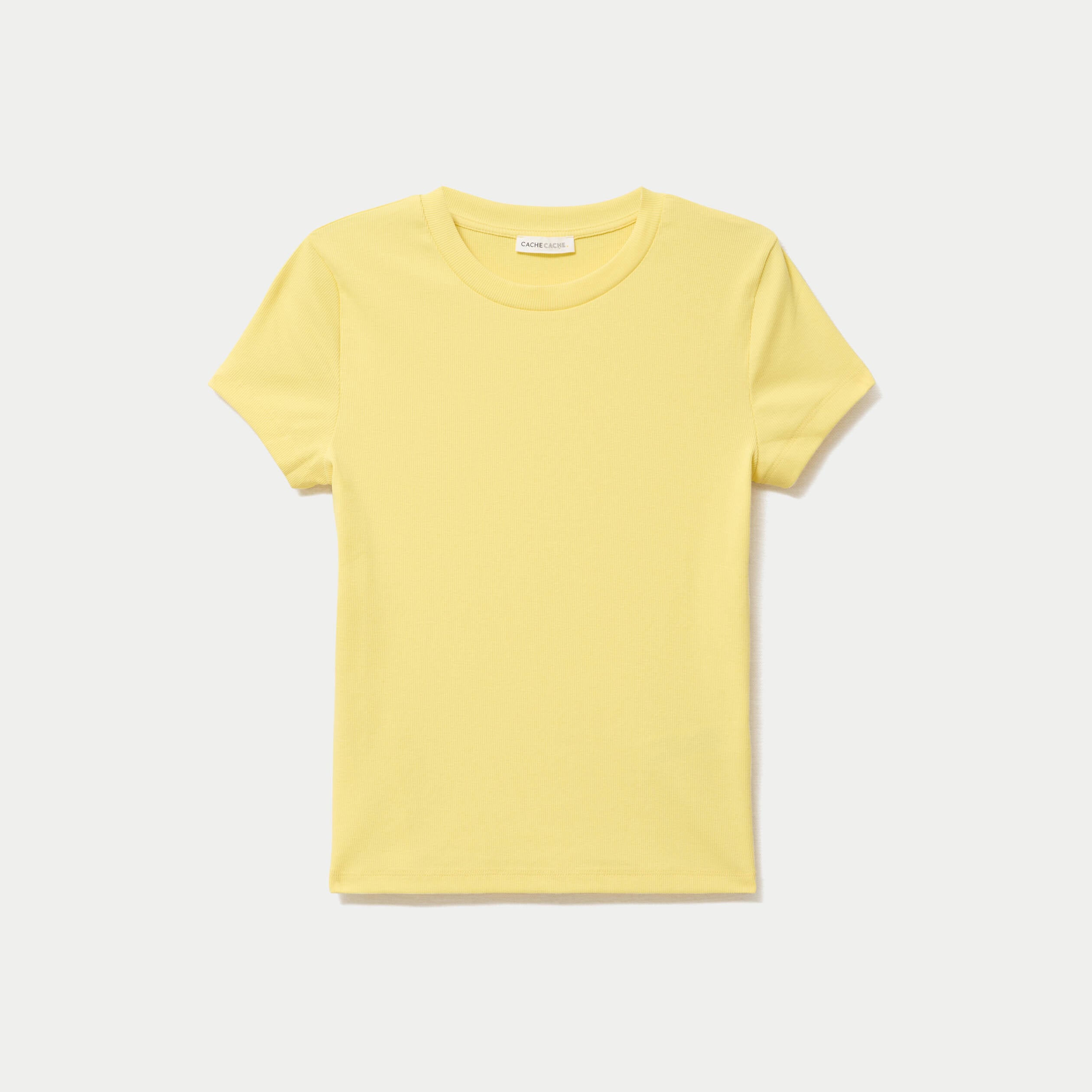 T-shirt c&ocirc;tel&eacute; ajust&eacute; manches courtes jaune pastel femme