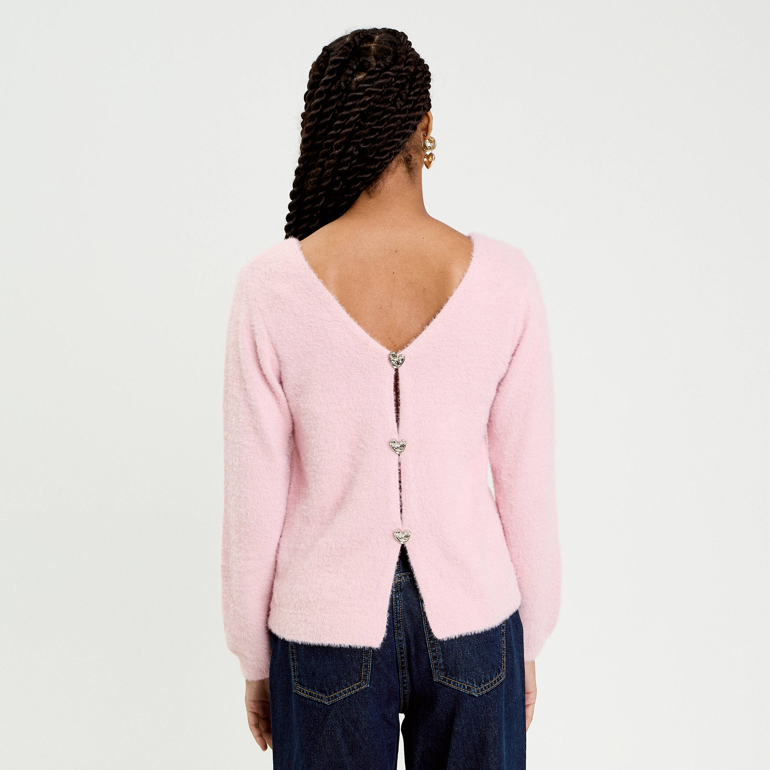 Pull d&eacute;tails coeur rose pastel femme