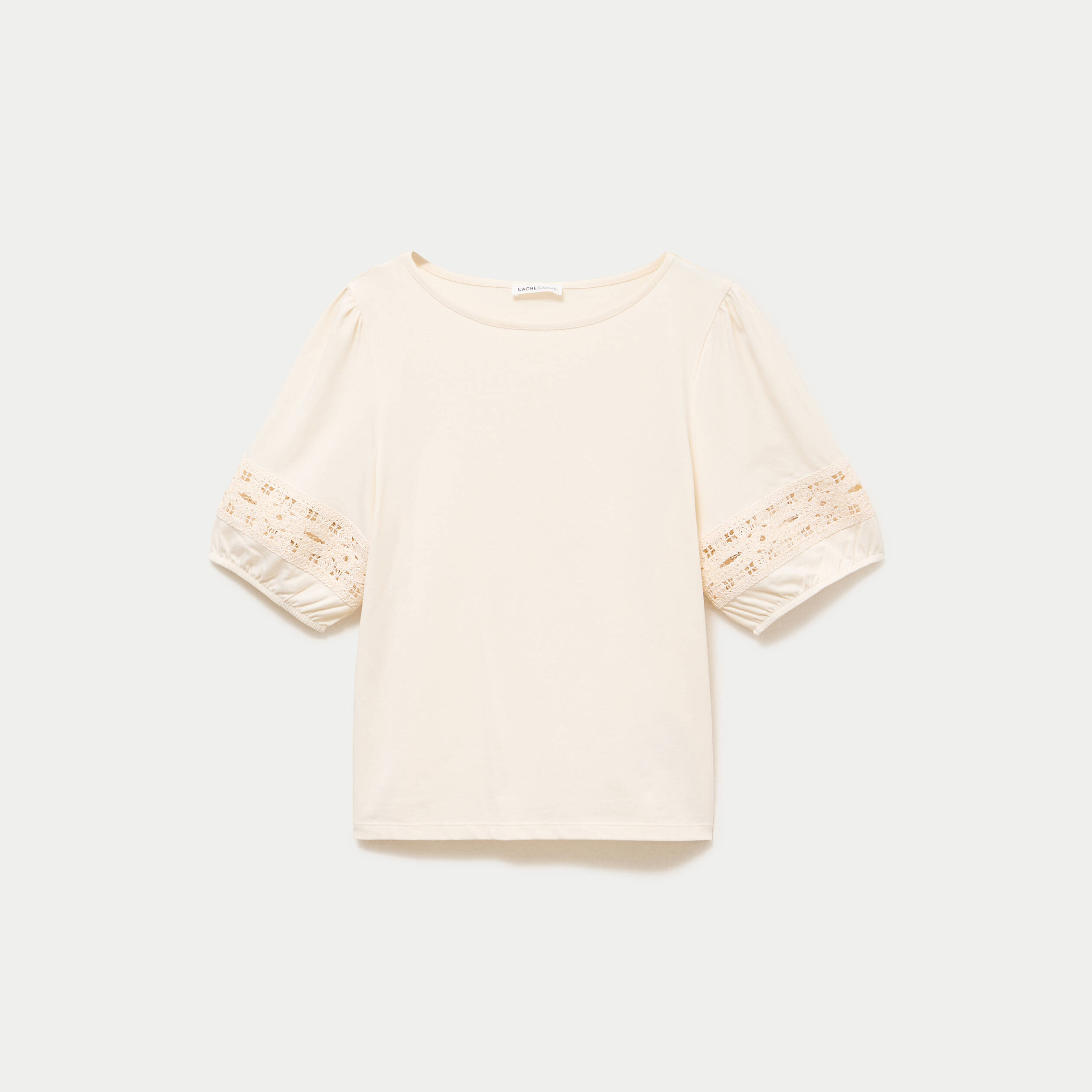 T-shirt col rond manches courtes ecru femme