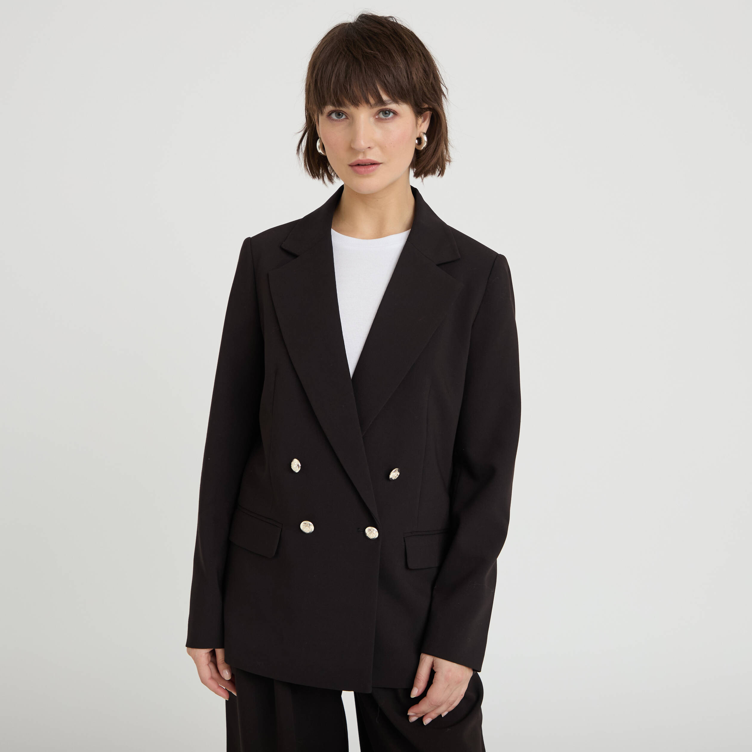 Blazer col tailleur manches longues noir femme