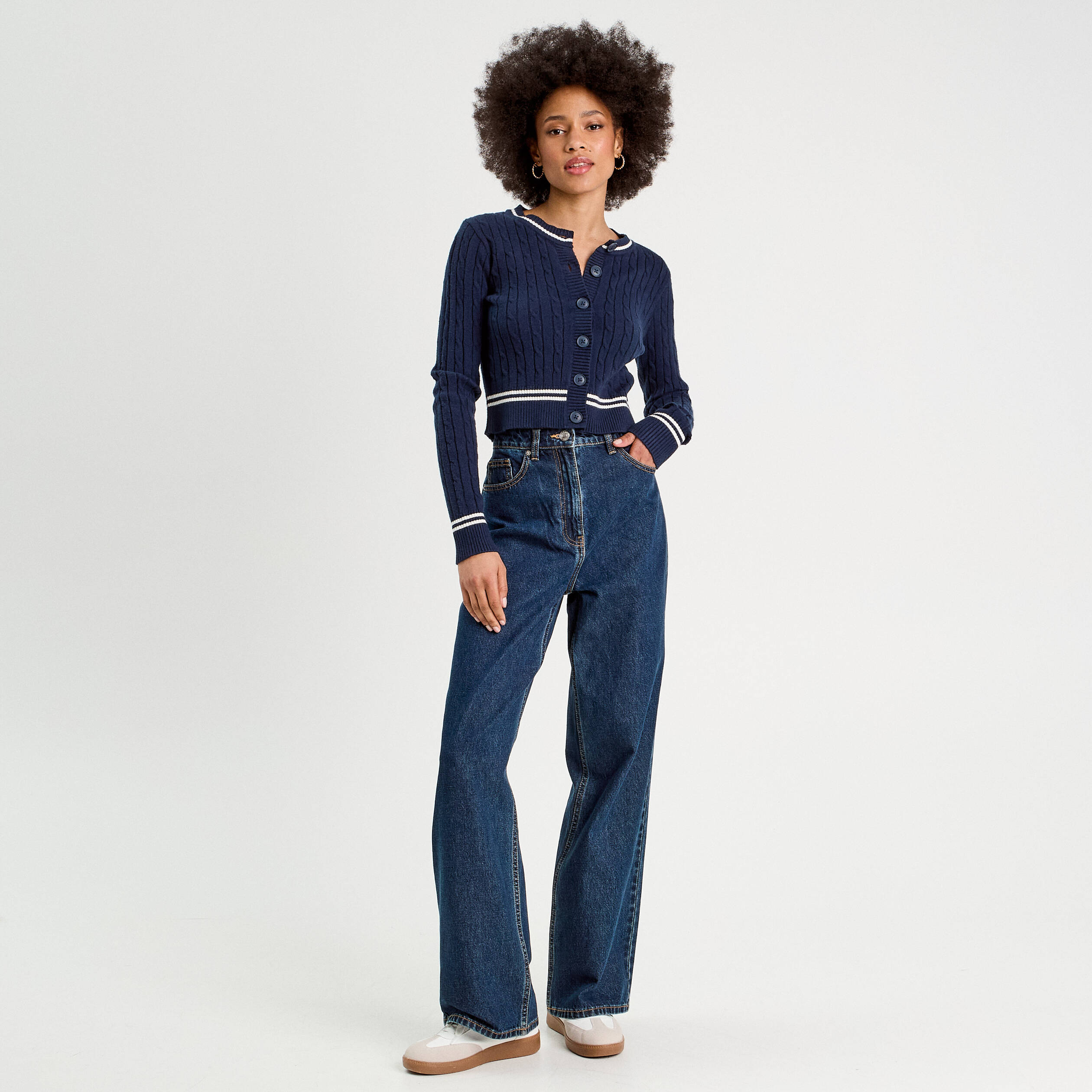 Gilet manches longues ajust&eacute; bleu marine femme