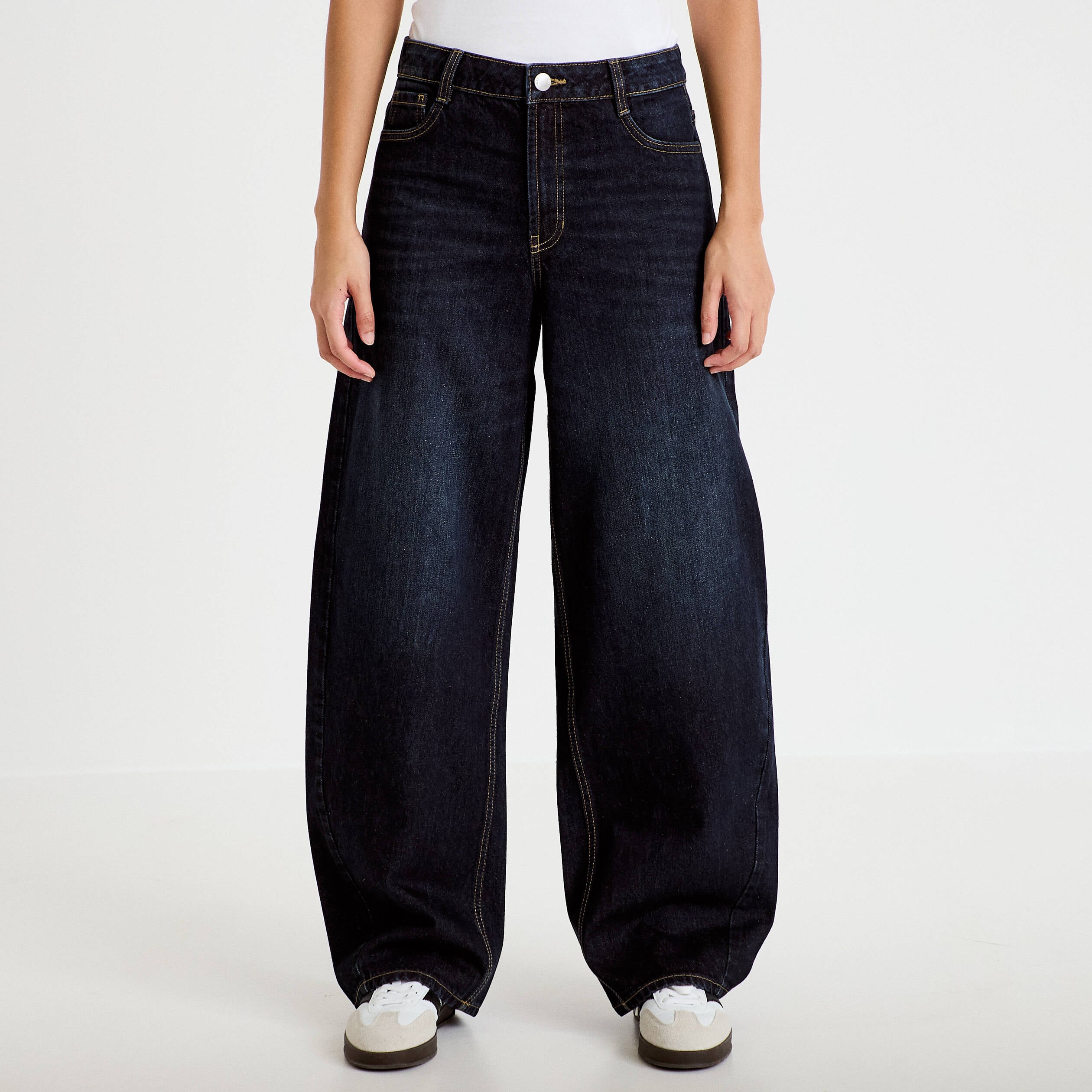 Jean barrel taille haute denim brut femme