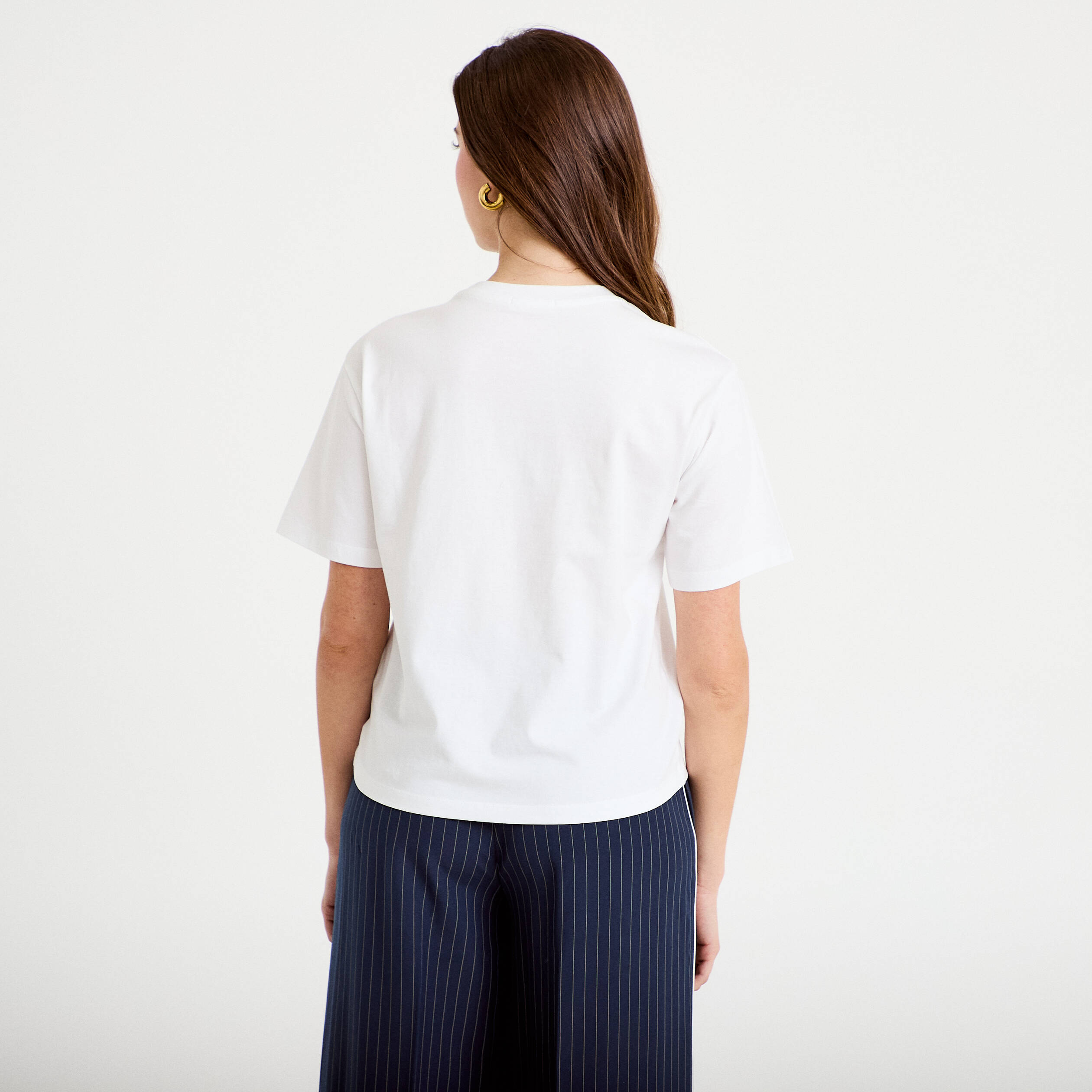 T-shirt col rond manches courtes blanc femme