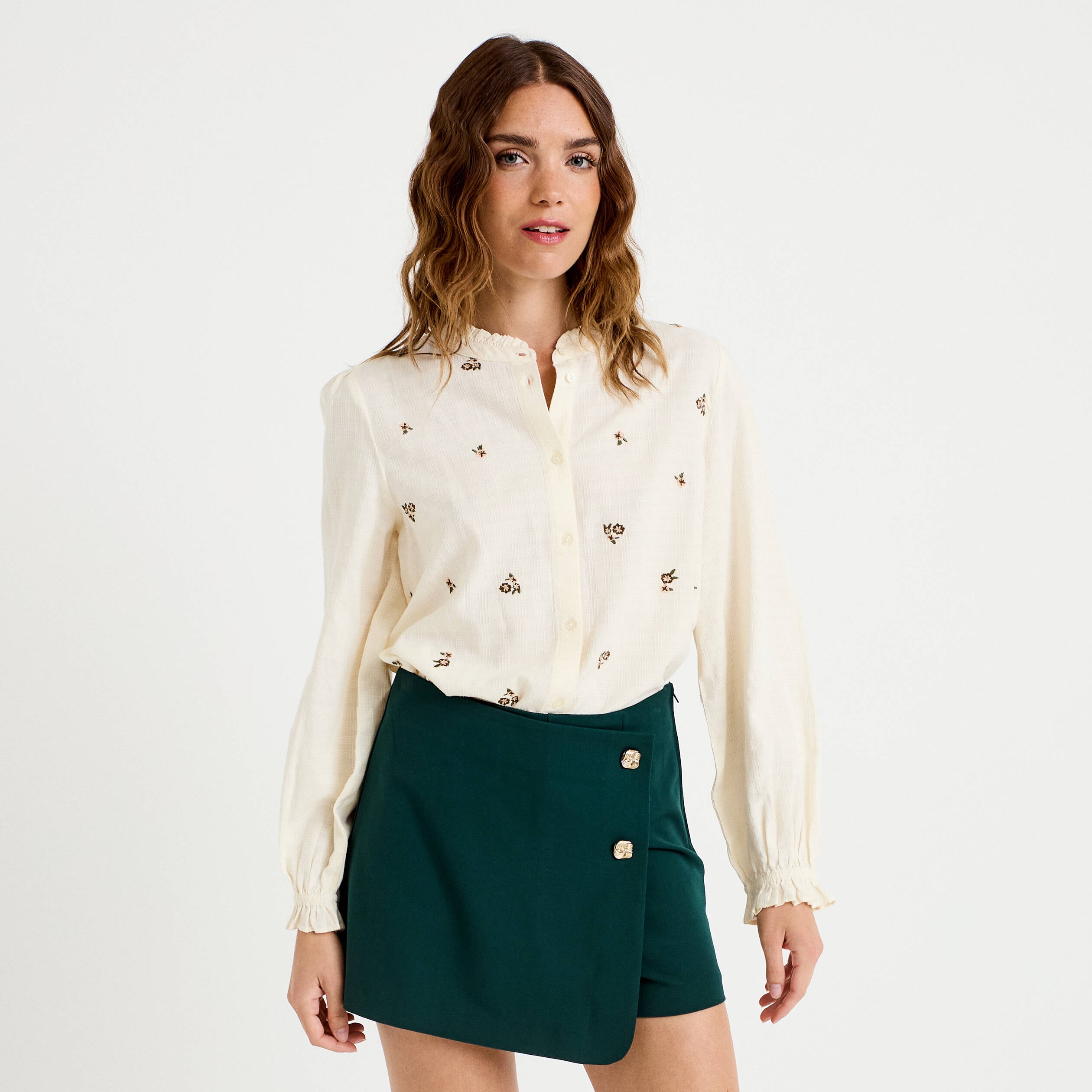 Jupe-short trap&egrave;ze courte vert fonc&eacute; femme