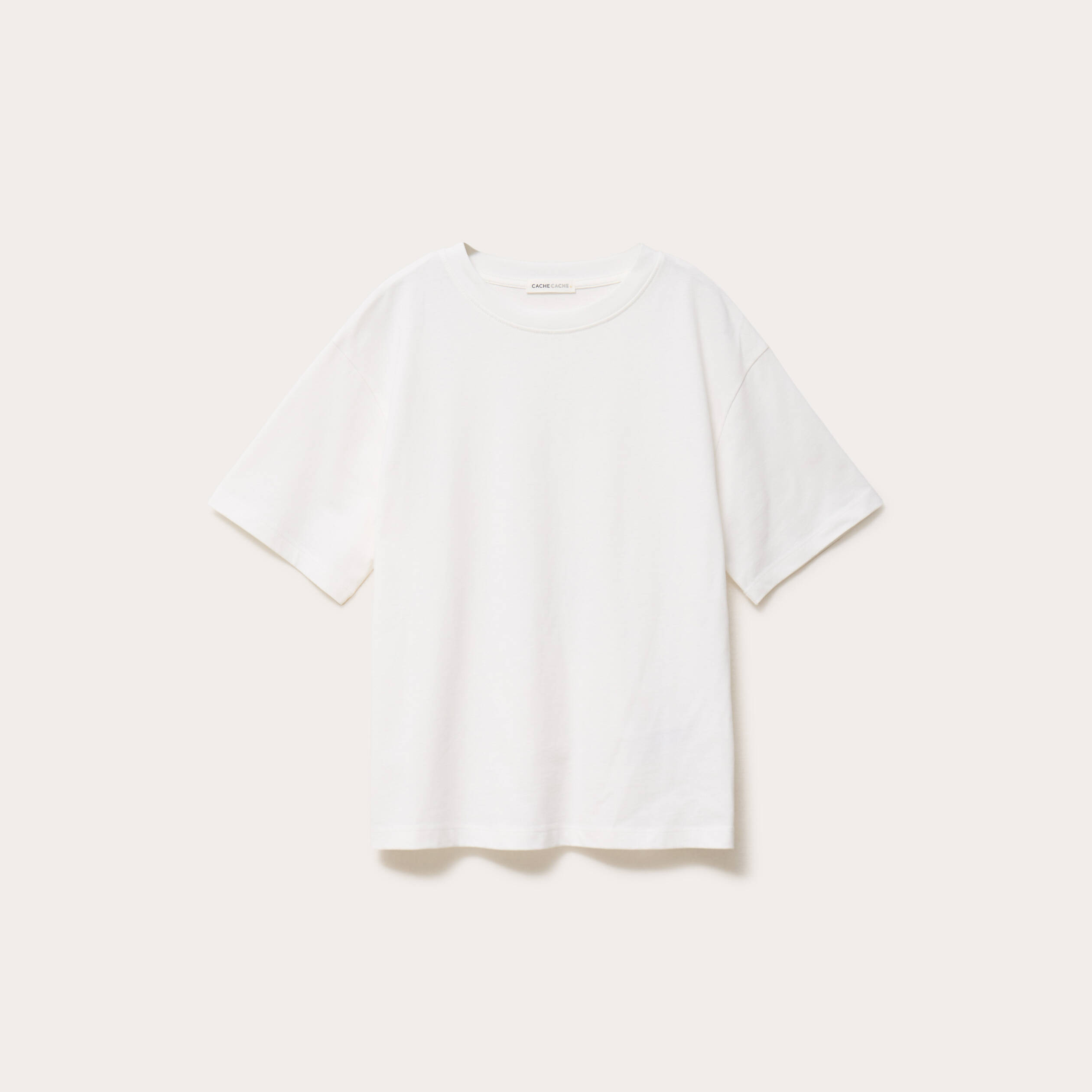 T-shirt col rond manches courtes ecru femme
