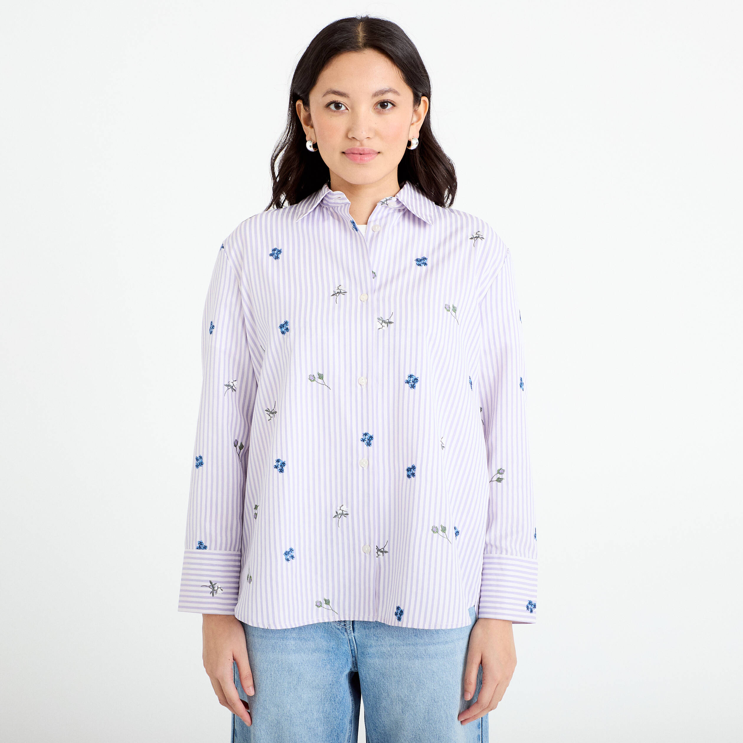 Chemise oversize brod&eacute;e Bridgerton violet clair femme