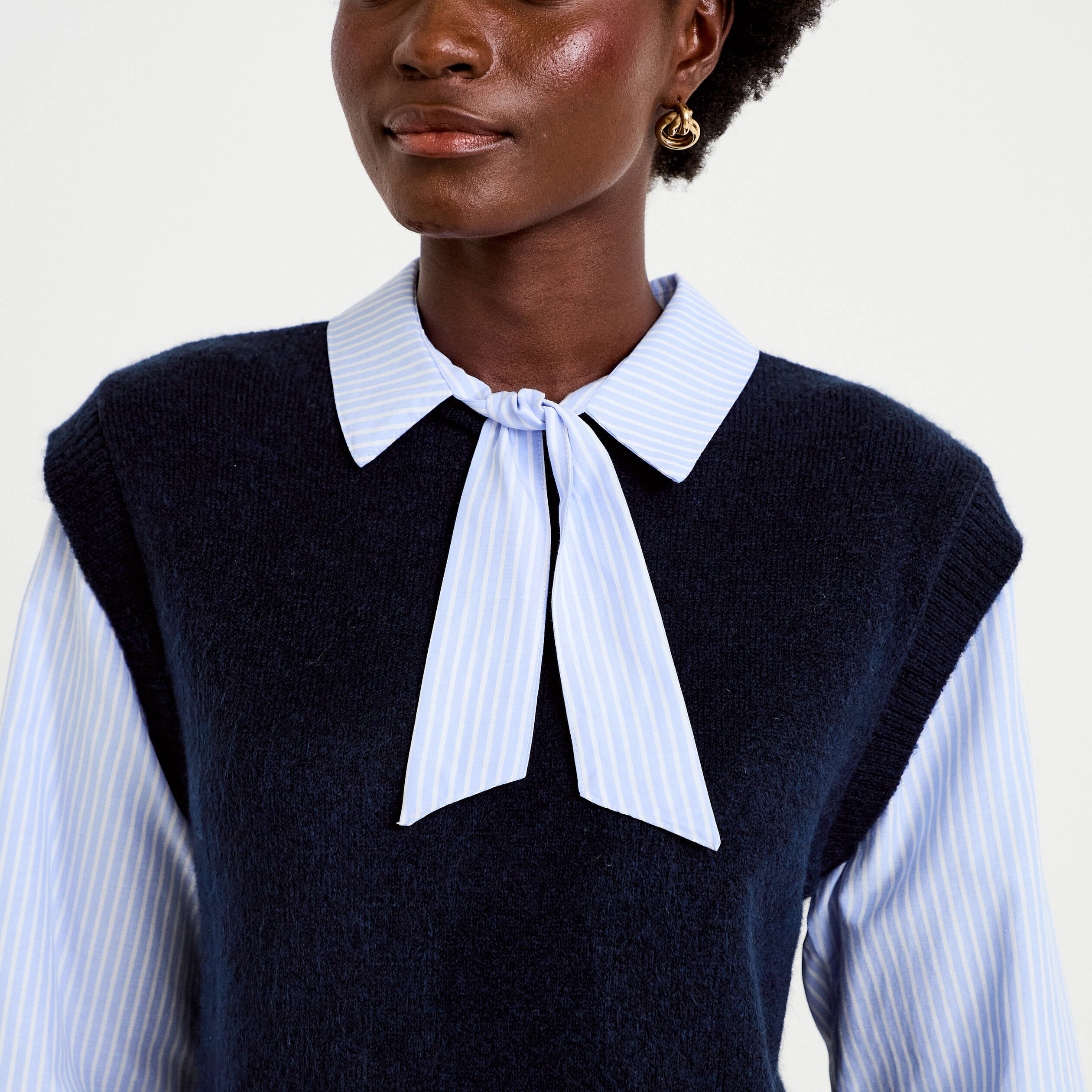 Pull fin 2-en-1 manches longues bleu marine femme