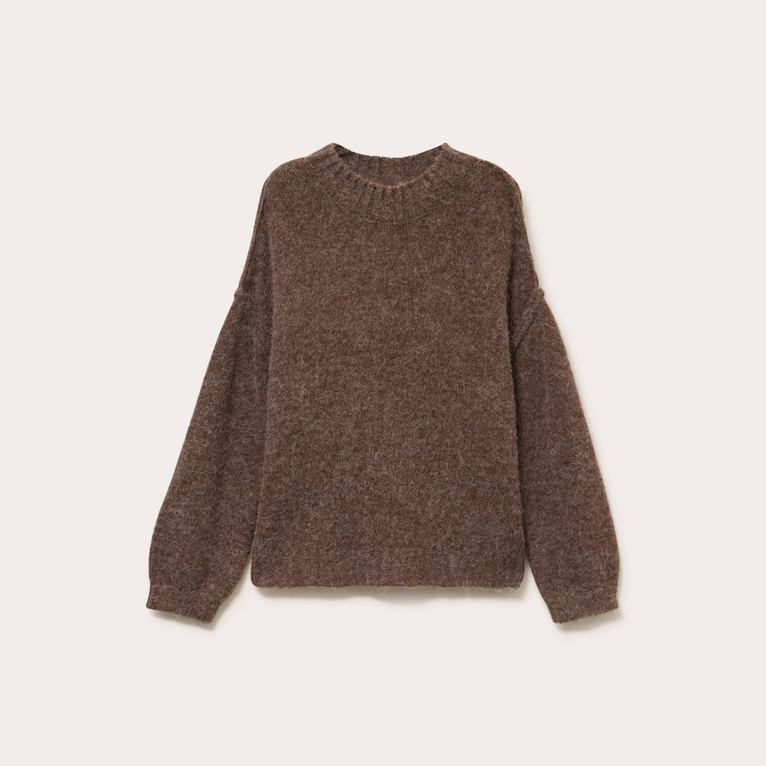 Pull oversize col rond manches longues marron clair femme
