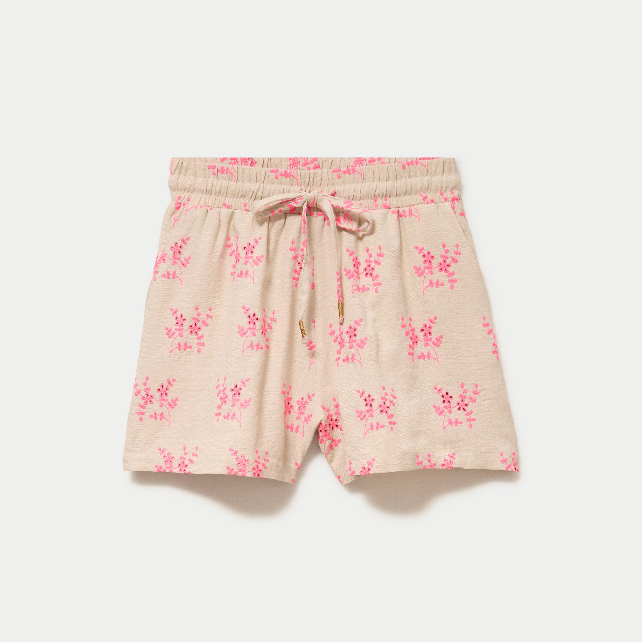 Short flare avec broderie rose femme