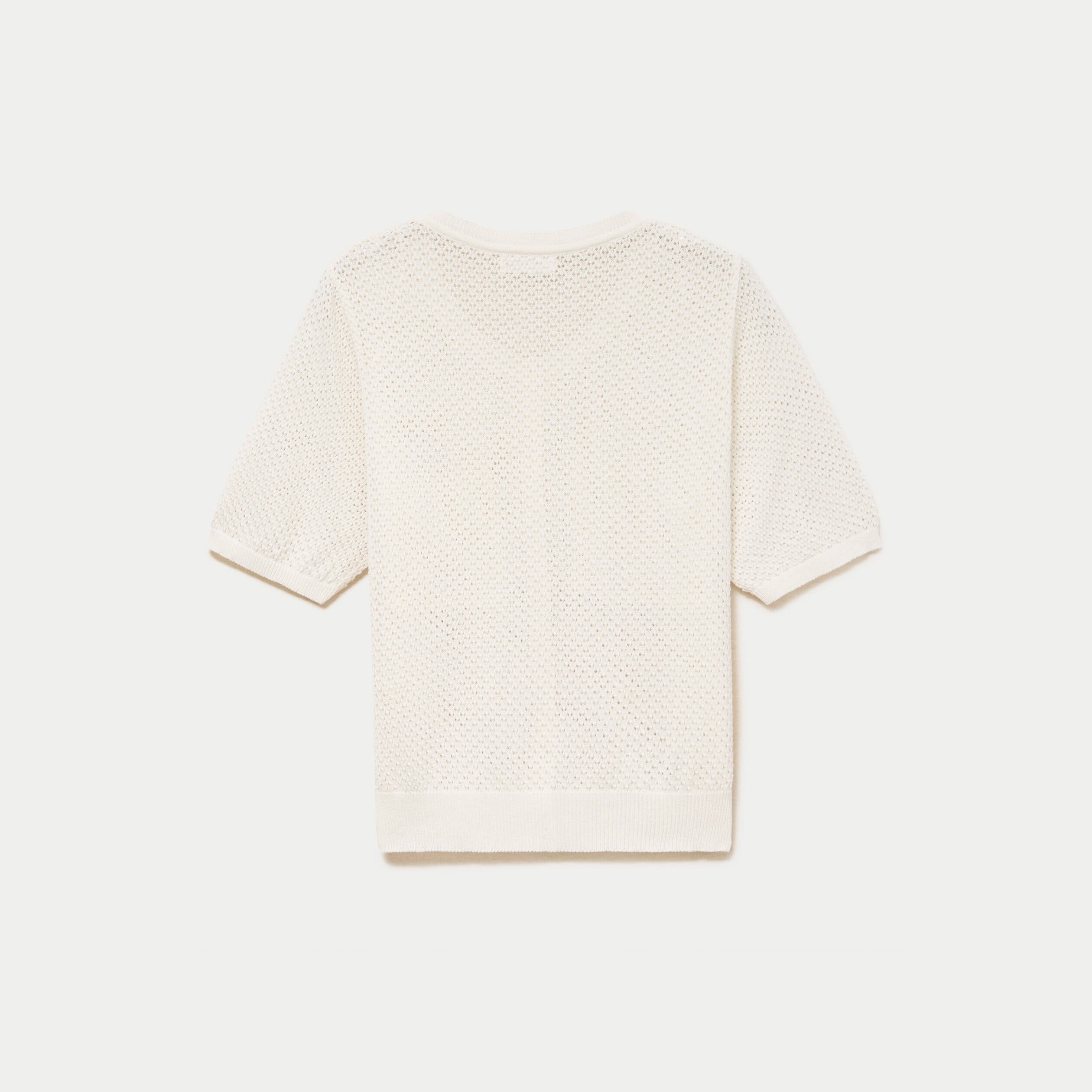 Gilet ajour&eacute; col rond manches courtes ecru femme