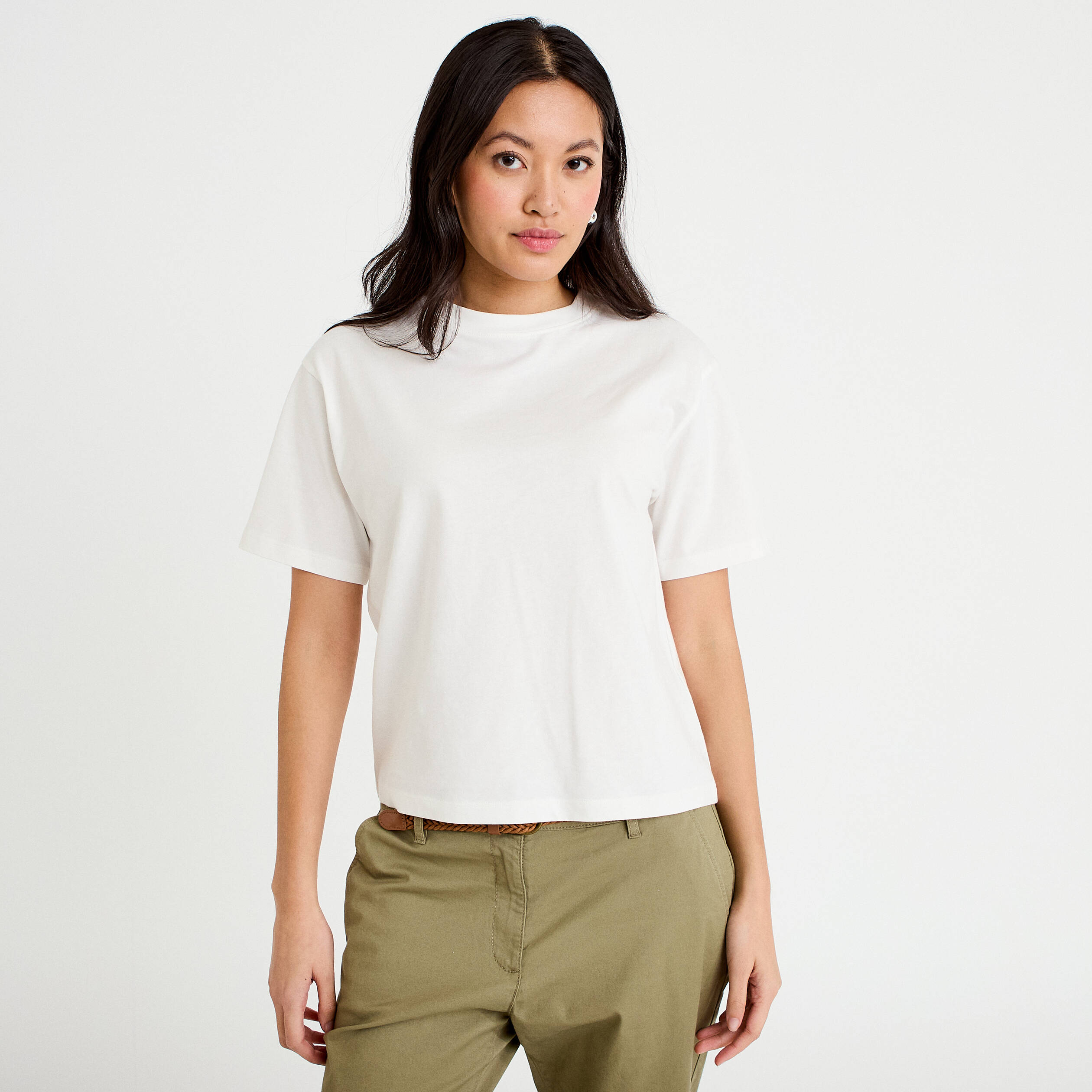 T-shirt col rond manches courtes ecru femme