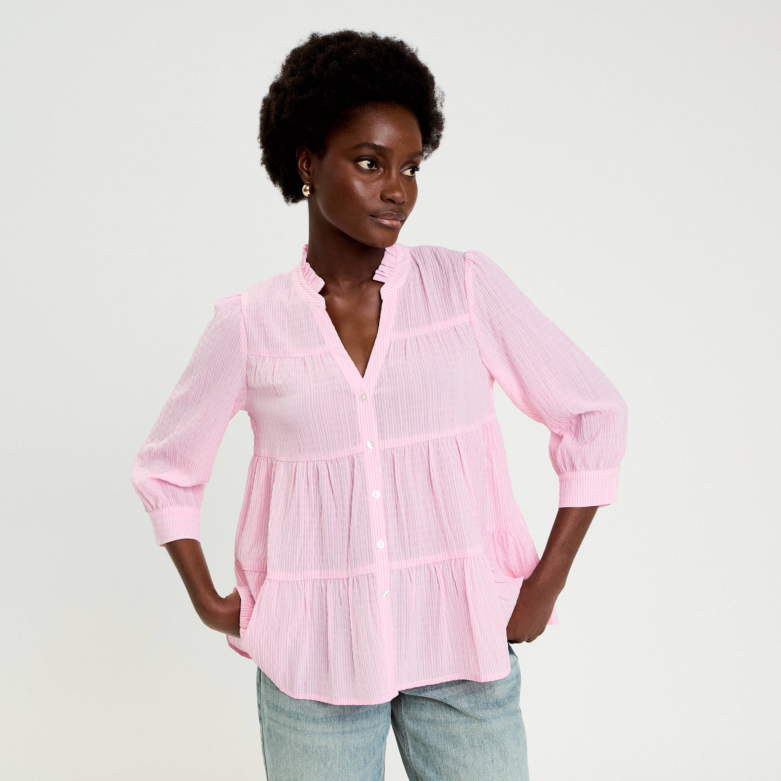 Blouse manches 3/4 rose clair femme