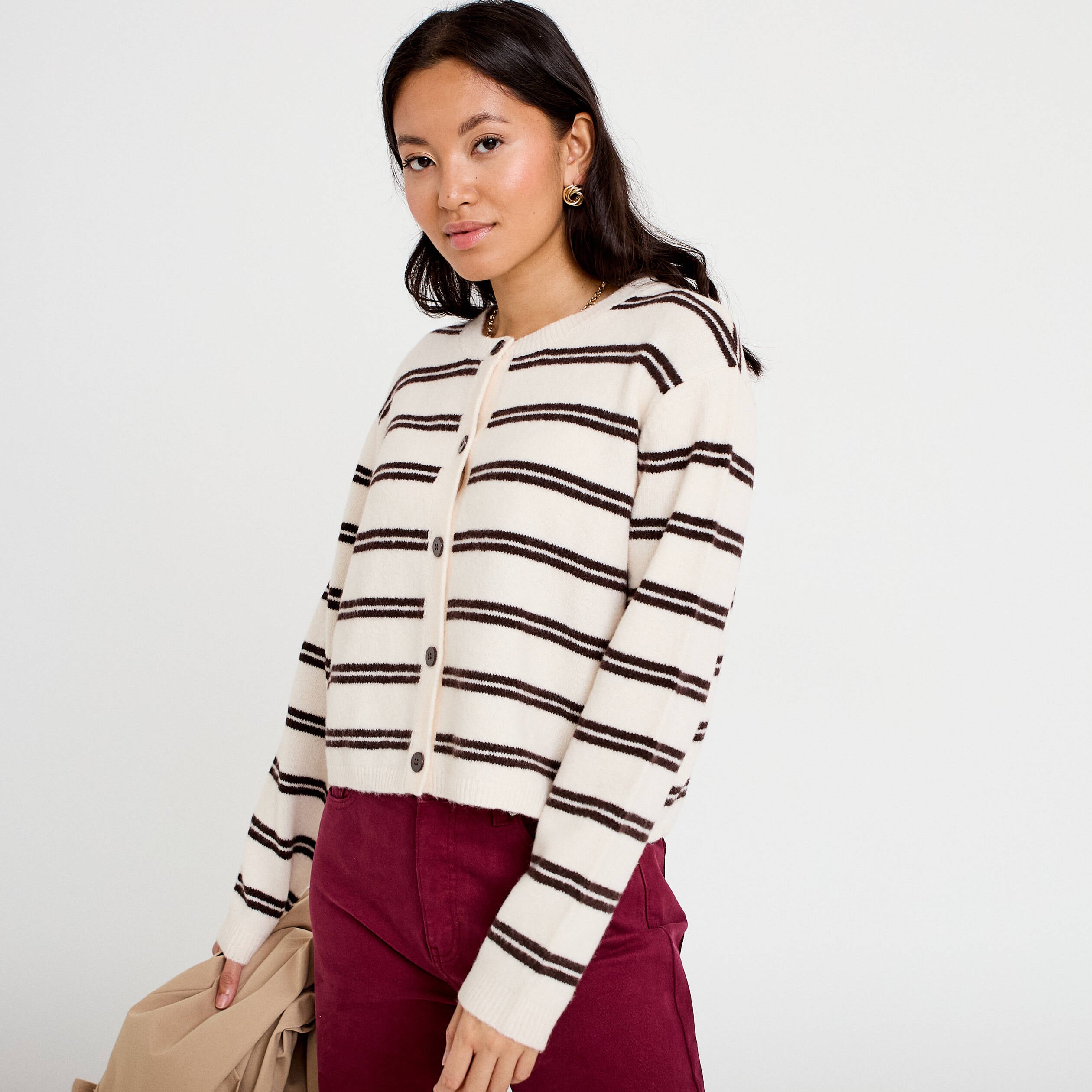 Gilet manches longues ecru femme